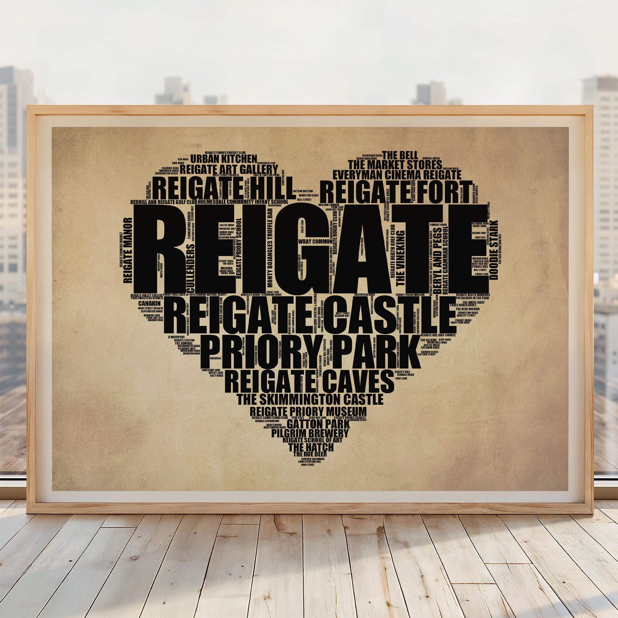 Reigate - Premium Typographic Word Cloud Prints, Posters & Gifts