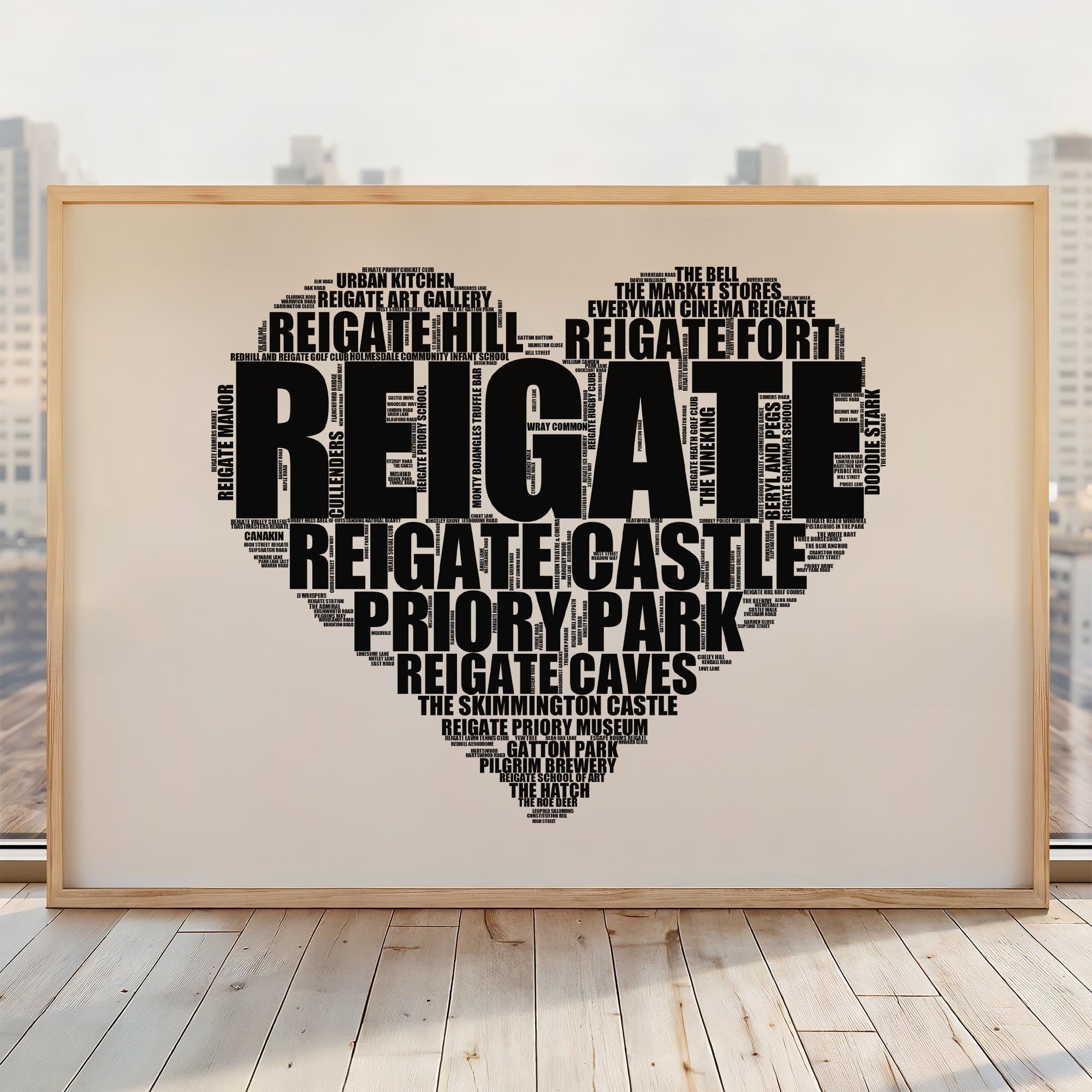 Reigate - Premium Typographic Word Cloud Prints, Posters & Gifts