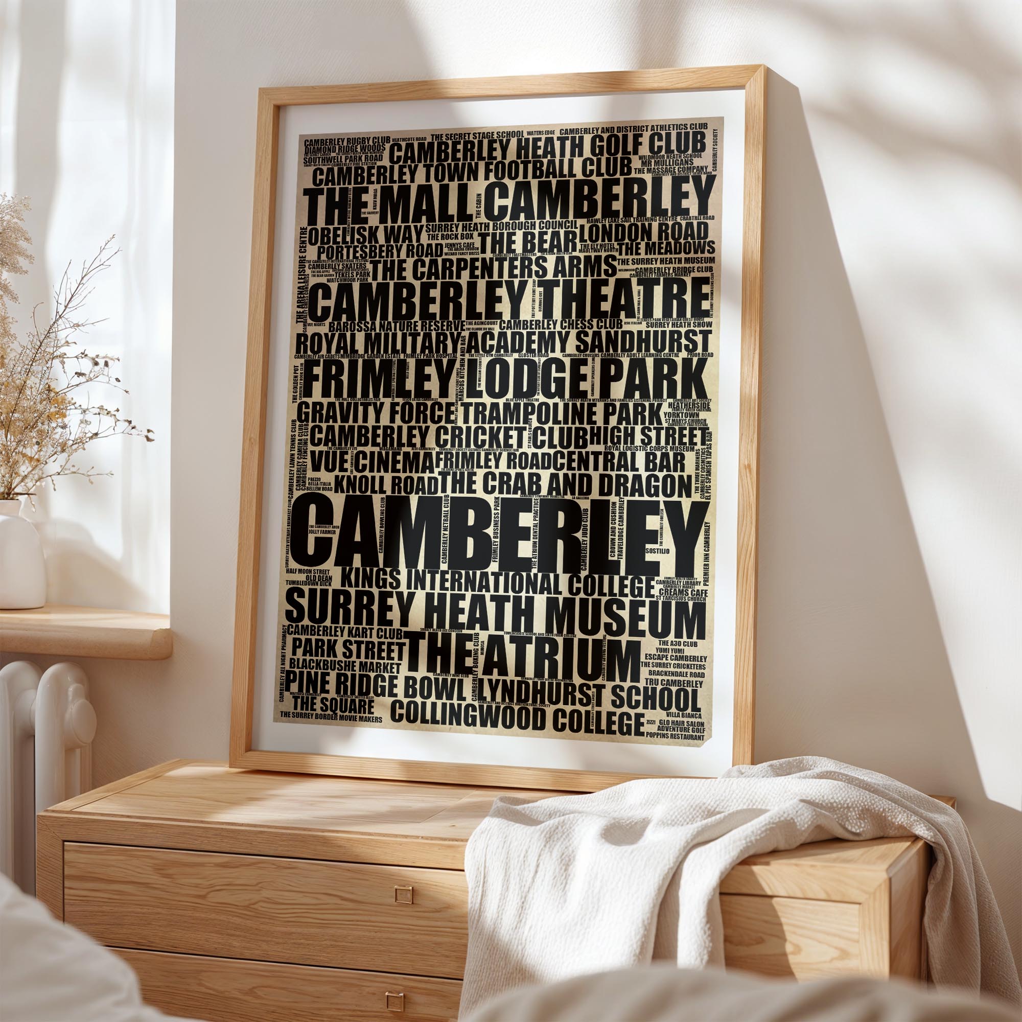 Camberley - Premium Typographic Word Cloud Prints, Posters & Gifts