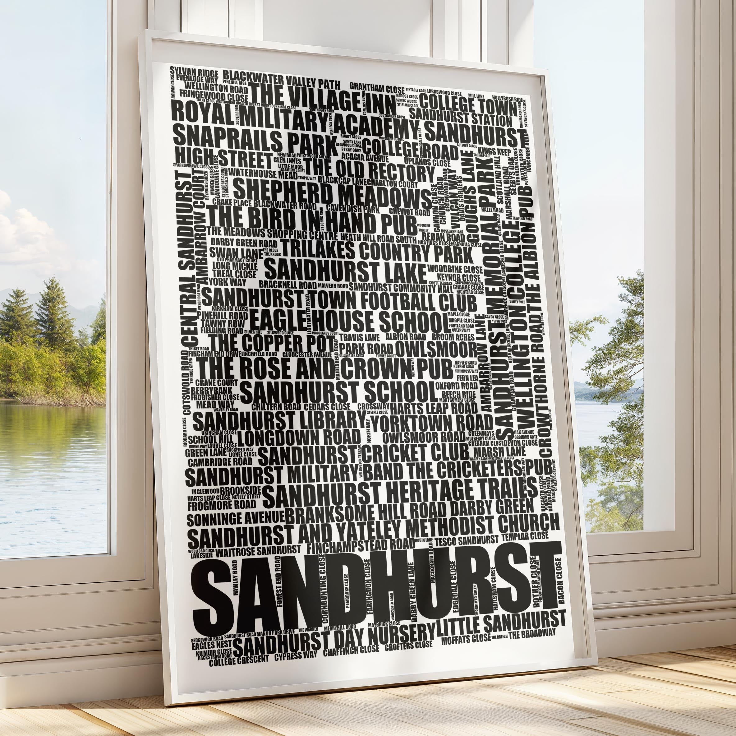 Sandhurst - Premium Typographic Word Cloud Prints, Posters & Gifts