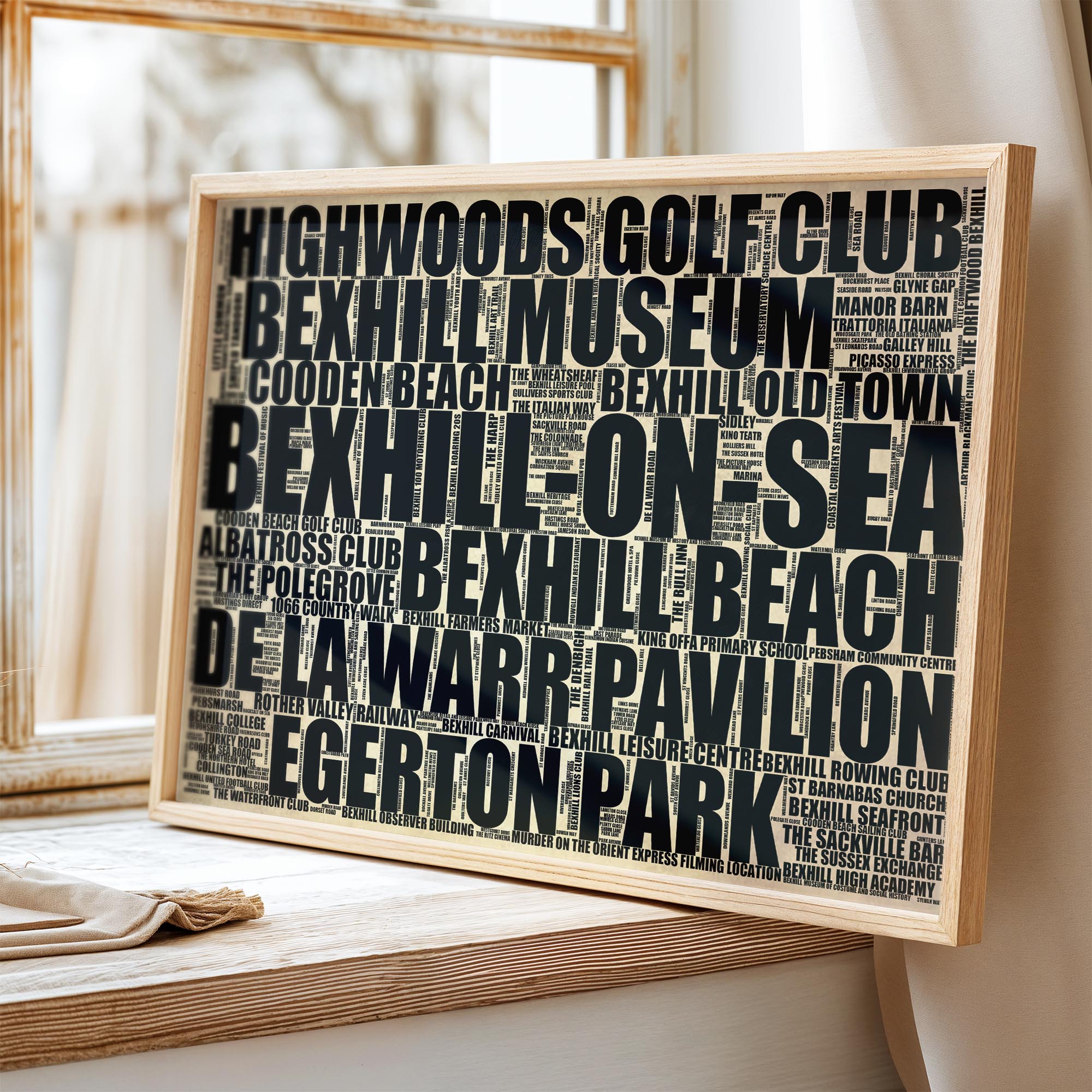 Bexhill-on-Sea - Premium Typographic Word Cloud Prints, Posters & Gifts