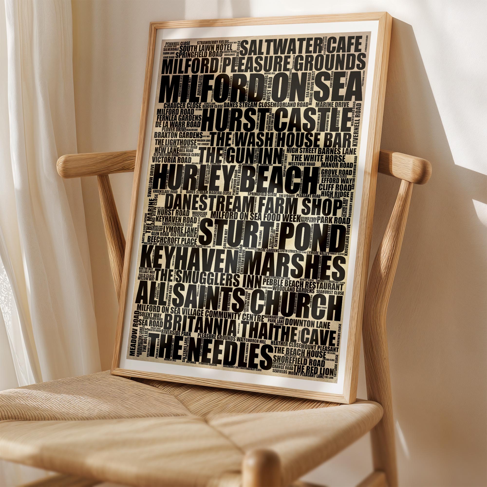 Milford on Sea - Premium Typographic Word Cloud Prints, Posters & Gifts