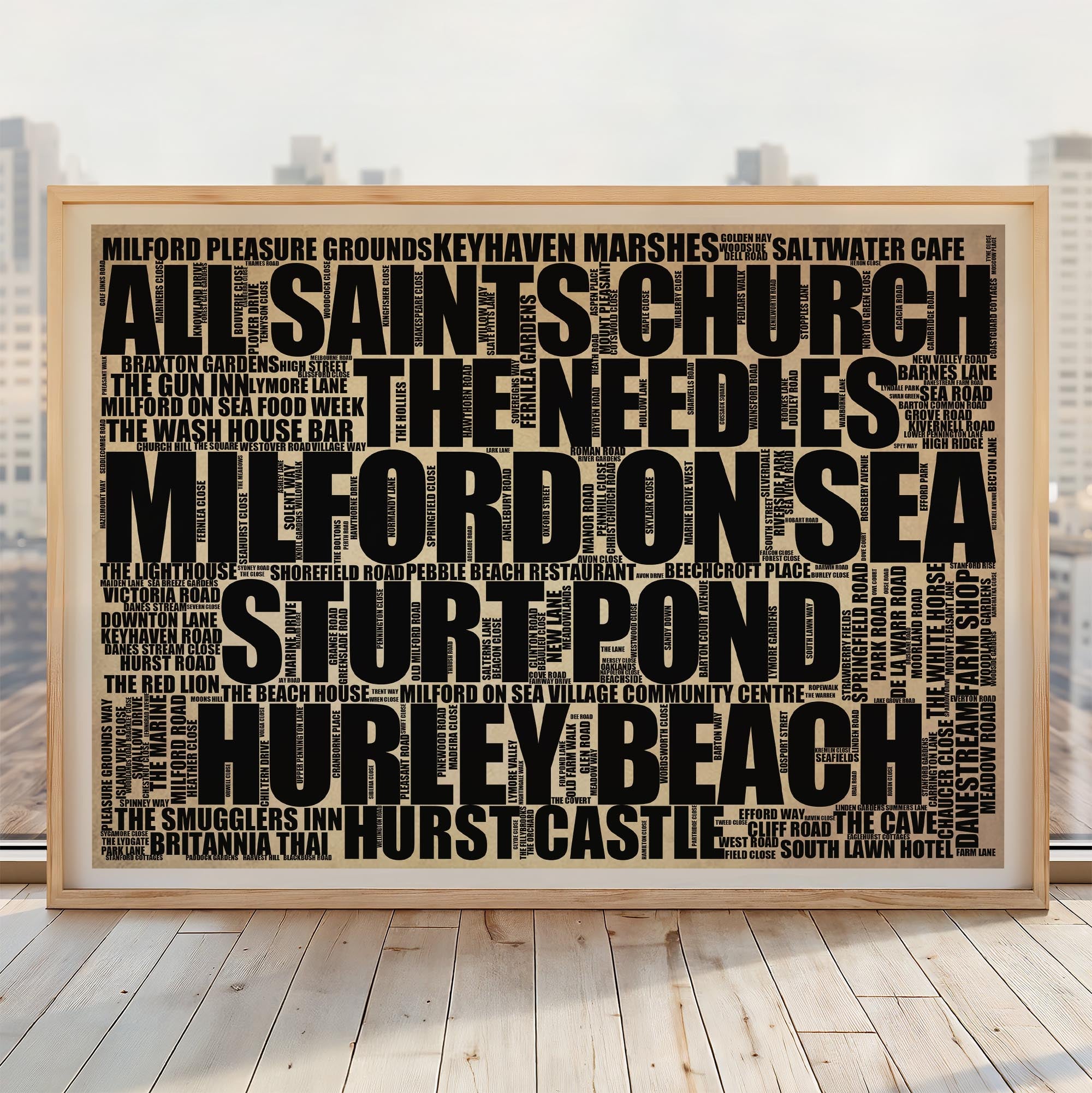 Milford on Sea - Premium Typographic Word Cloud Prints, Posters & Gifts