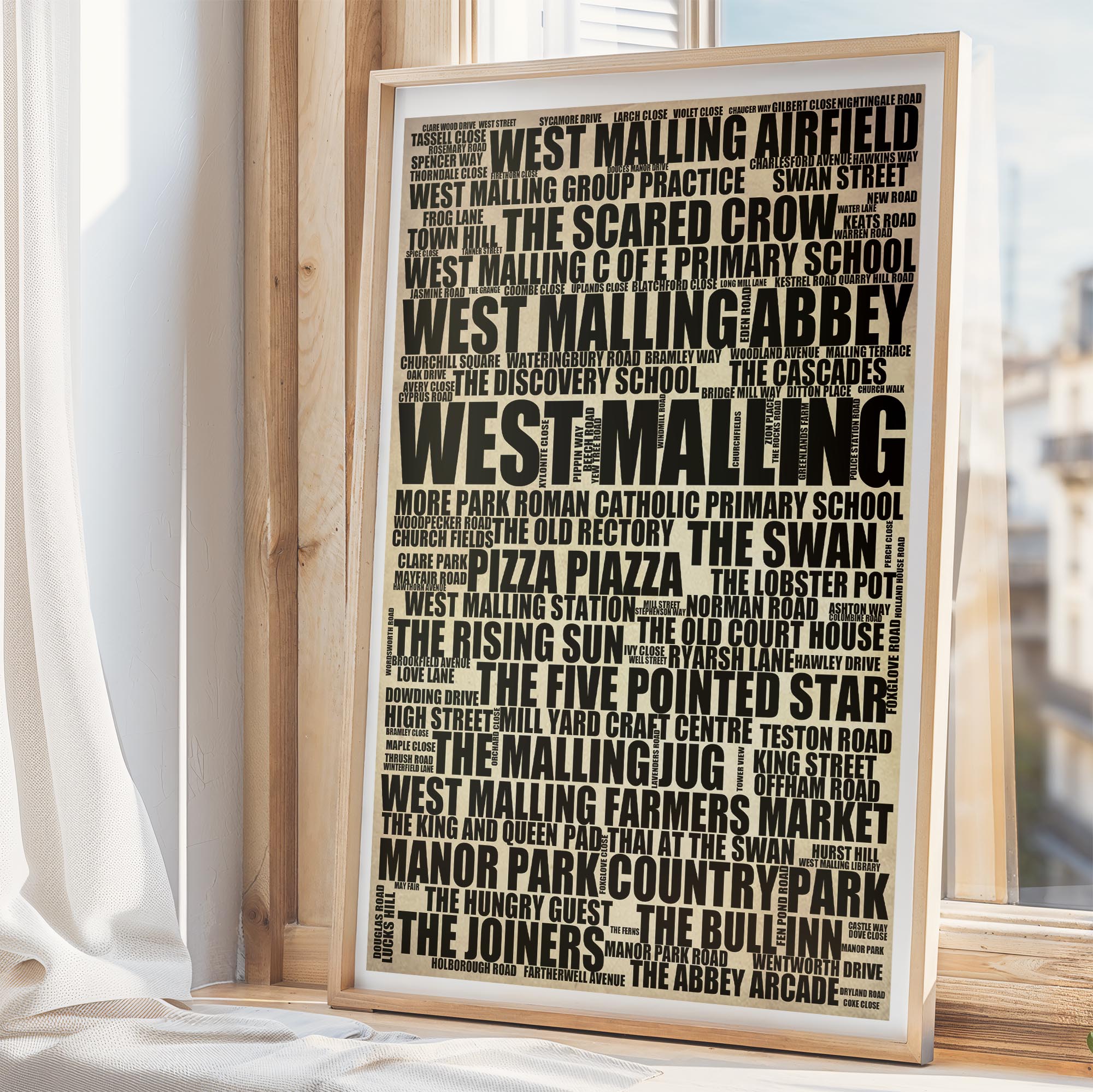 West Malling - Premium Typographic Word Cloud Prints, Posters & Gifts