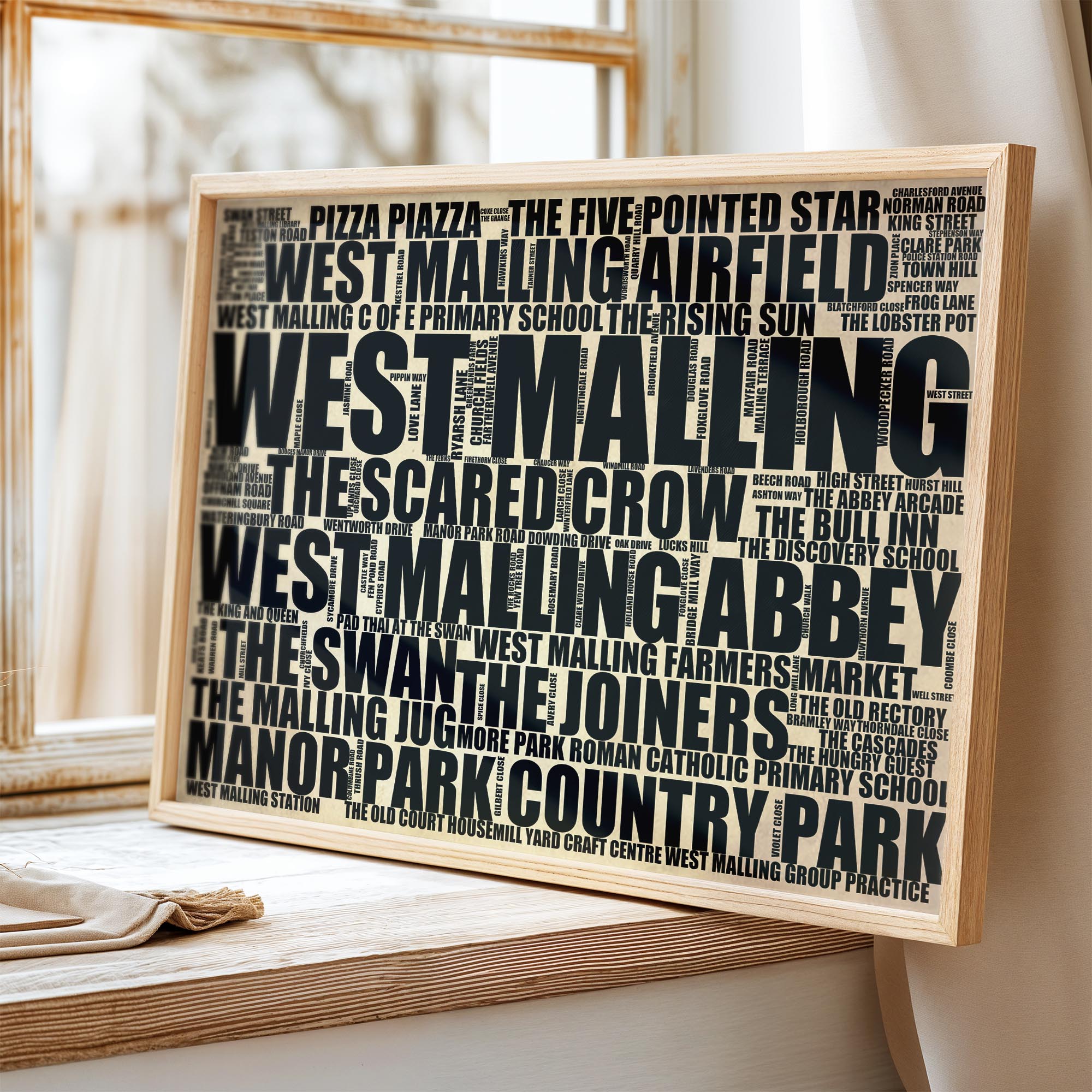 West Malling - Premium Typographic Word Cloud Prints, Posters & Gifts