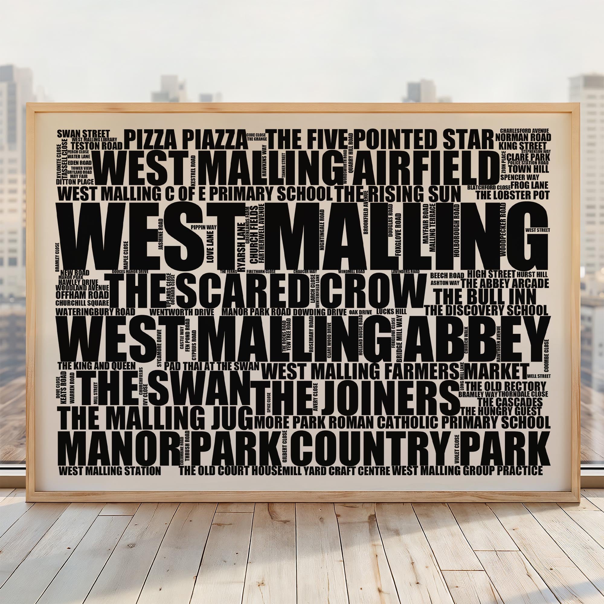 West Malling - Premium Typographic Word Cloud Prints, Posters & Gifts