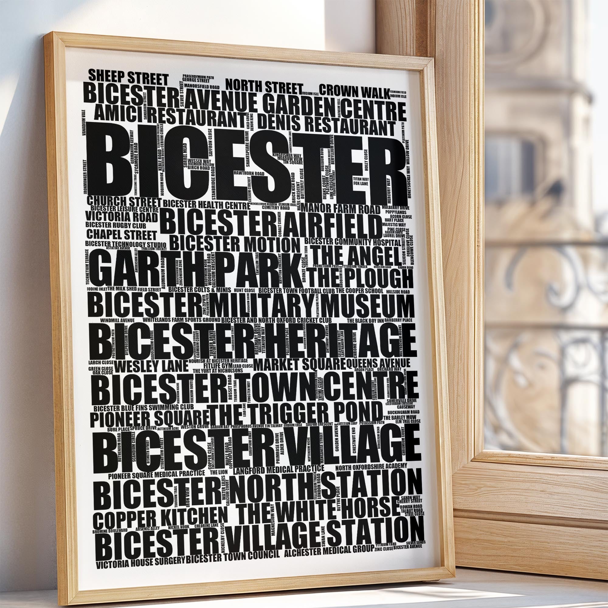 Bicester - Premium Typographic Word Cloud Prints, Posters & Gifts