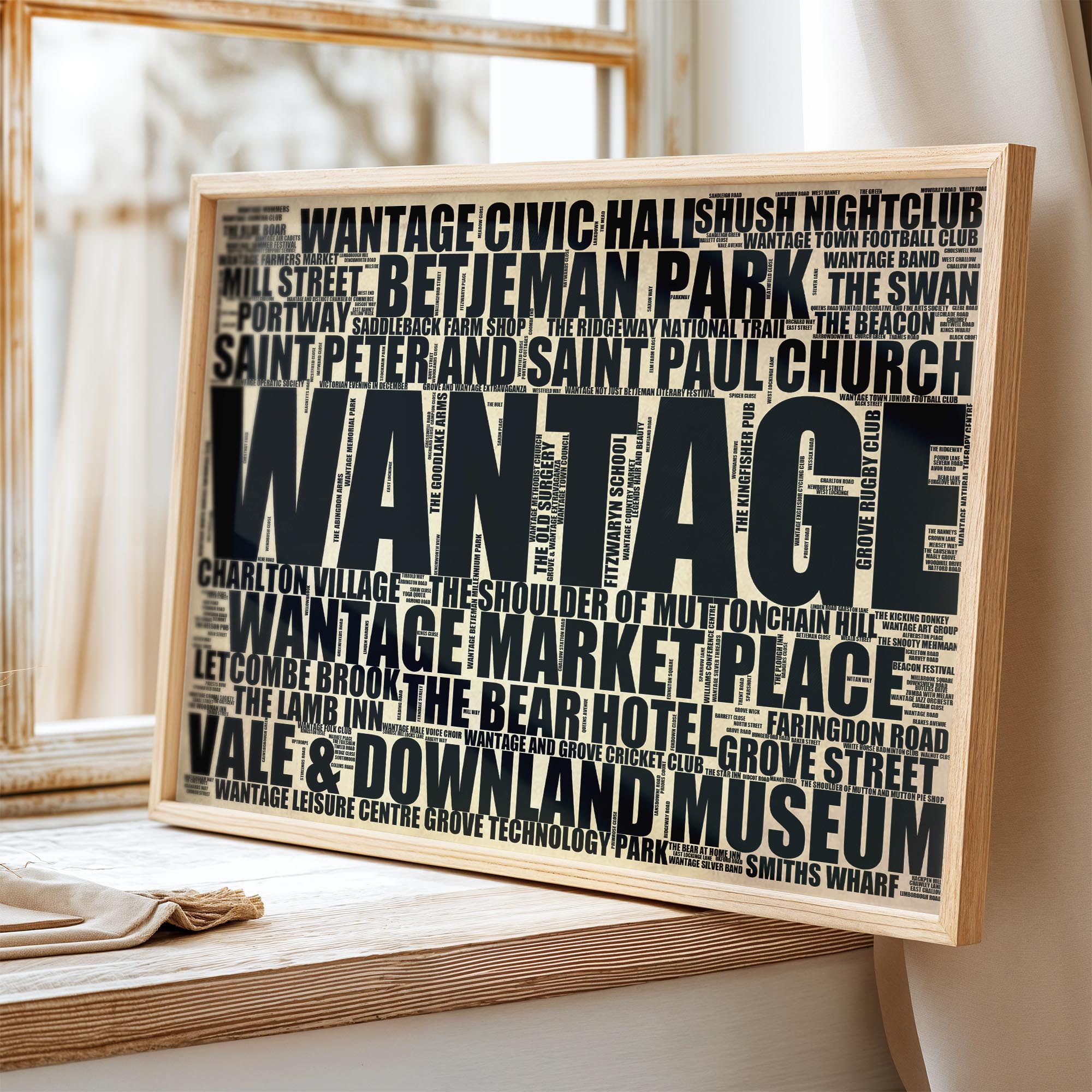 Wantage - Premium Typographic Word Cloud Prints, Posters & Gifts