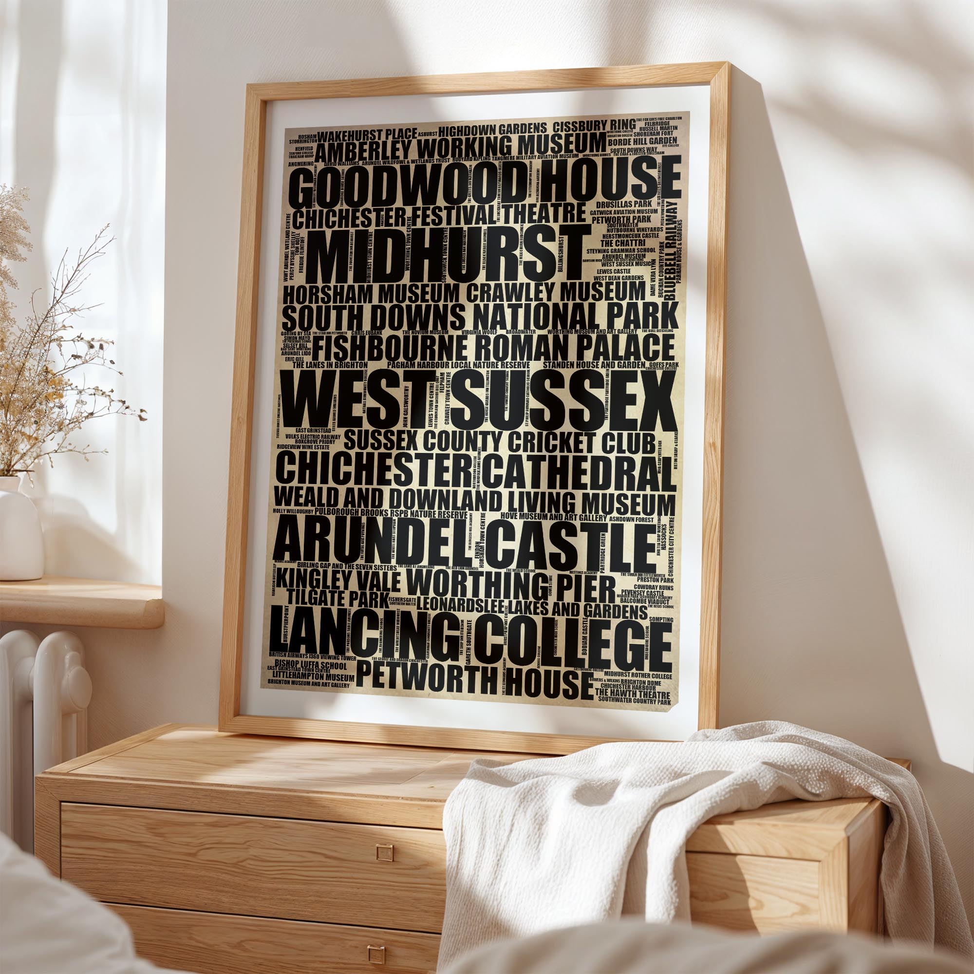 West Sussex - Premium Typographic Word Cloud Prints, Posters & Gifts