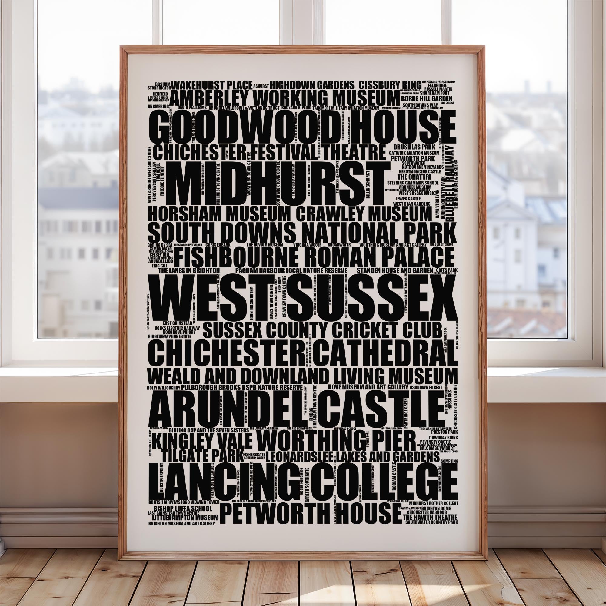 West Sussex - Premium Typographic Word Cloud Prints, Posters & Gifts