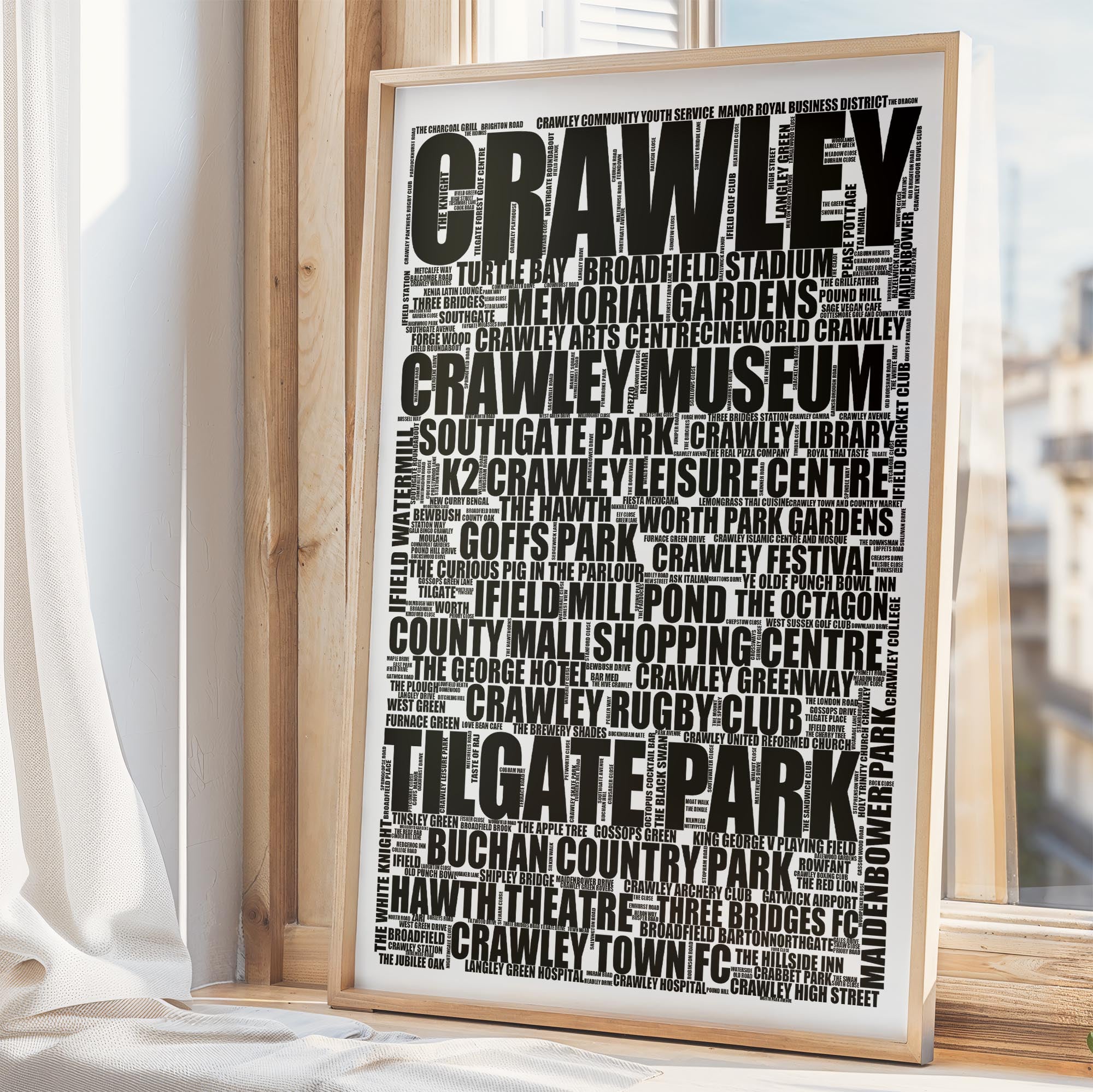 Crawley - Premium Typographic Word Cloud Prints, Posters & Gifts