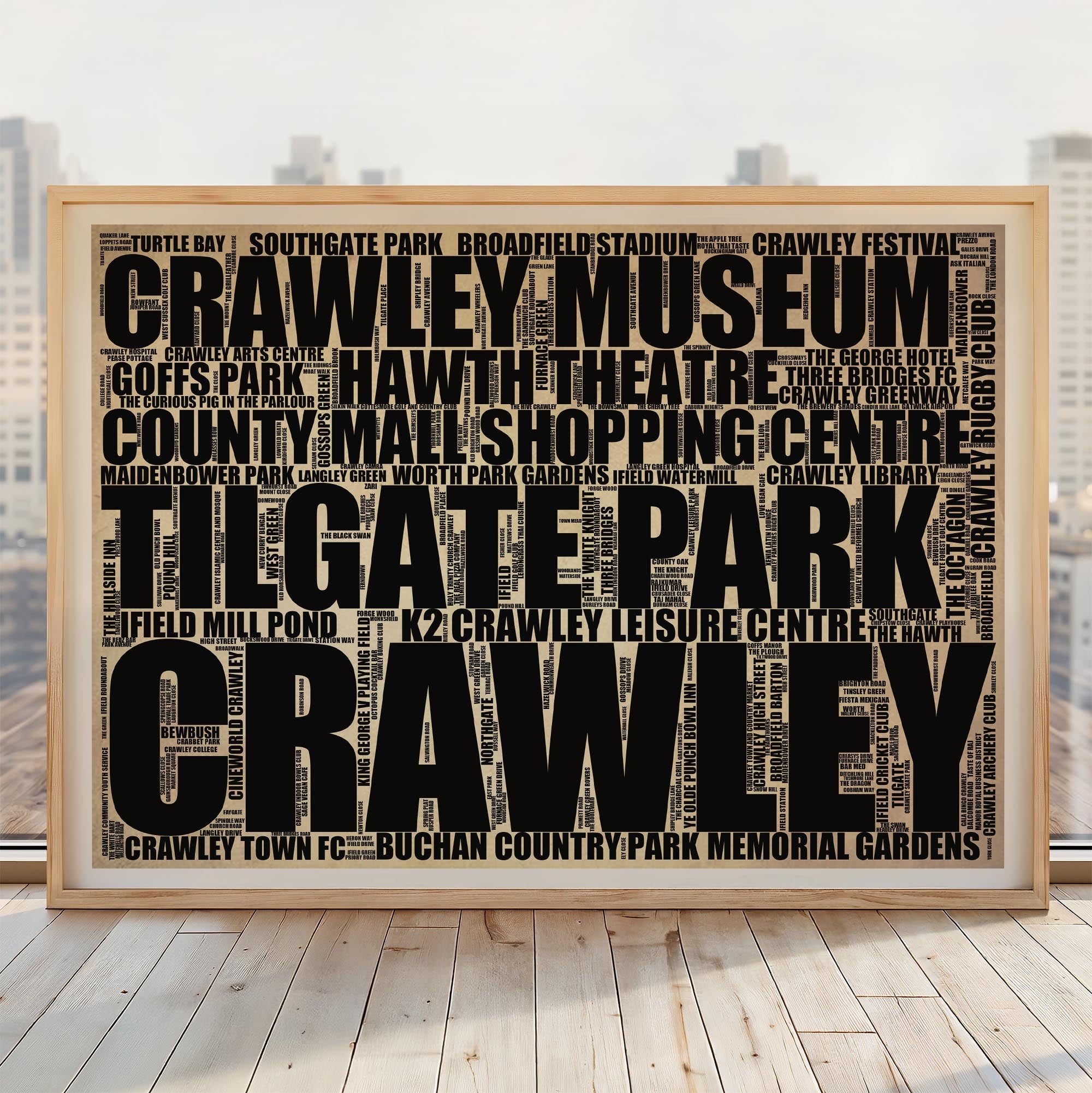 Crawley - Premium Typographic Word Cloud Prints, Posters & Gifts