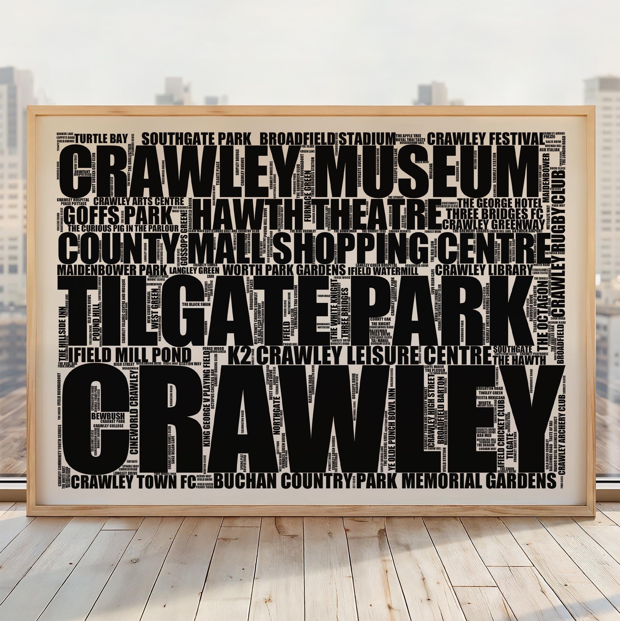 Crawley - Premium Typographic Word Cloud Prints, Posters & Gifts