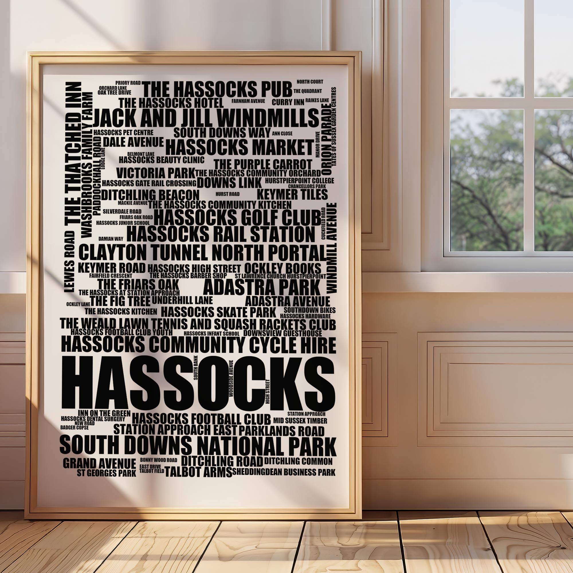 Hassocks - Premium Typographic Word Cloud Prints, Posters & Gifts