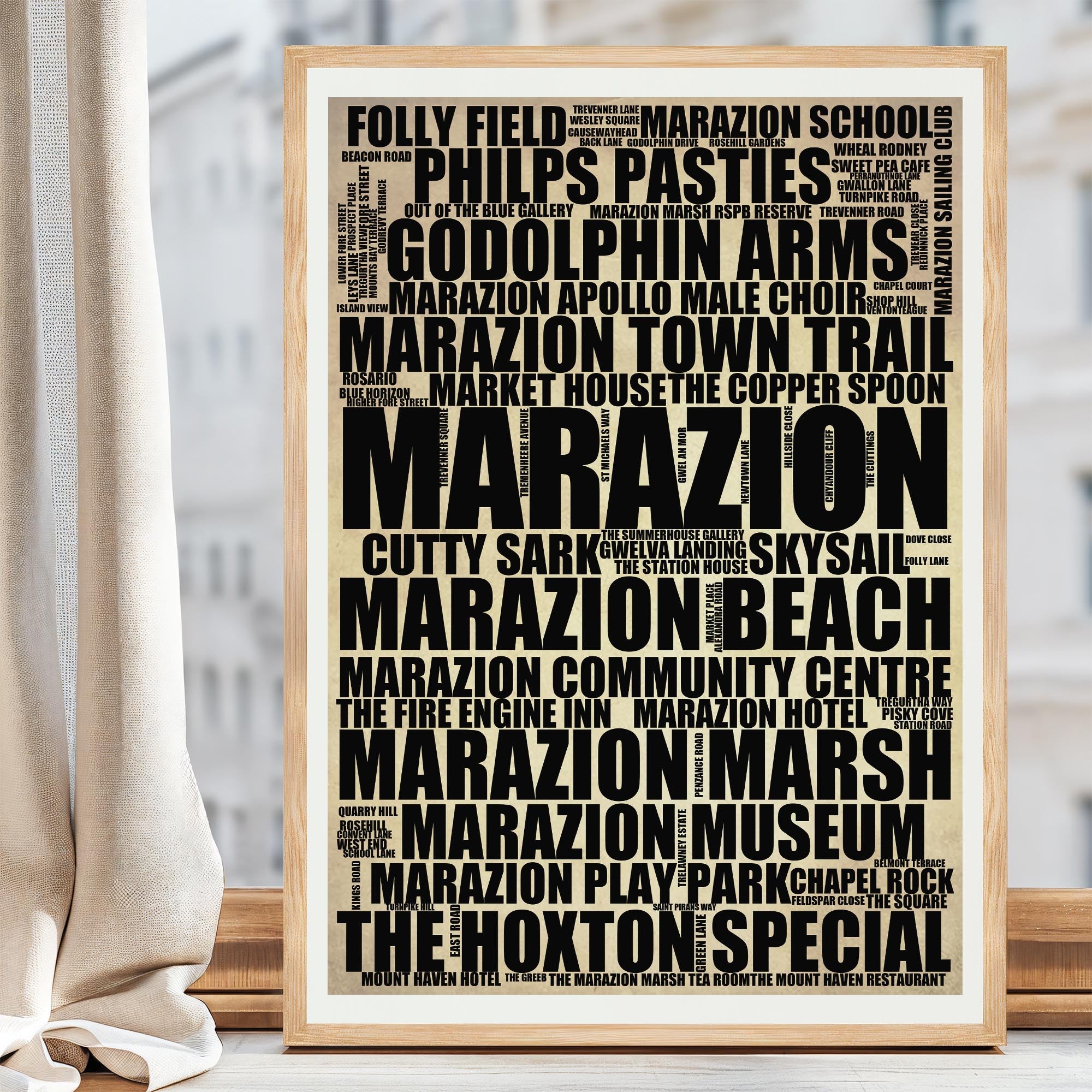 Marazion - Premium Typographic Word Cloud Prints, Posters & Gifts