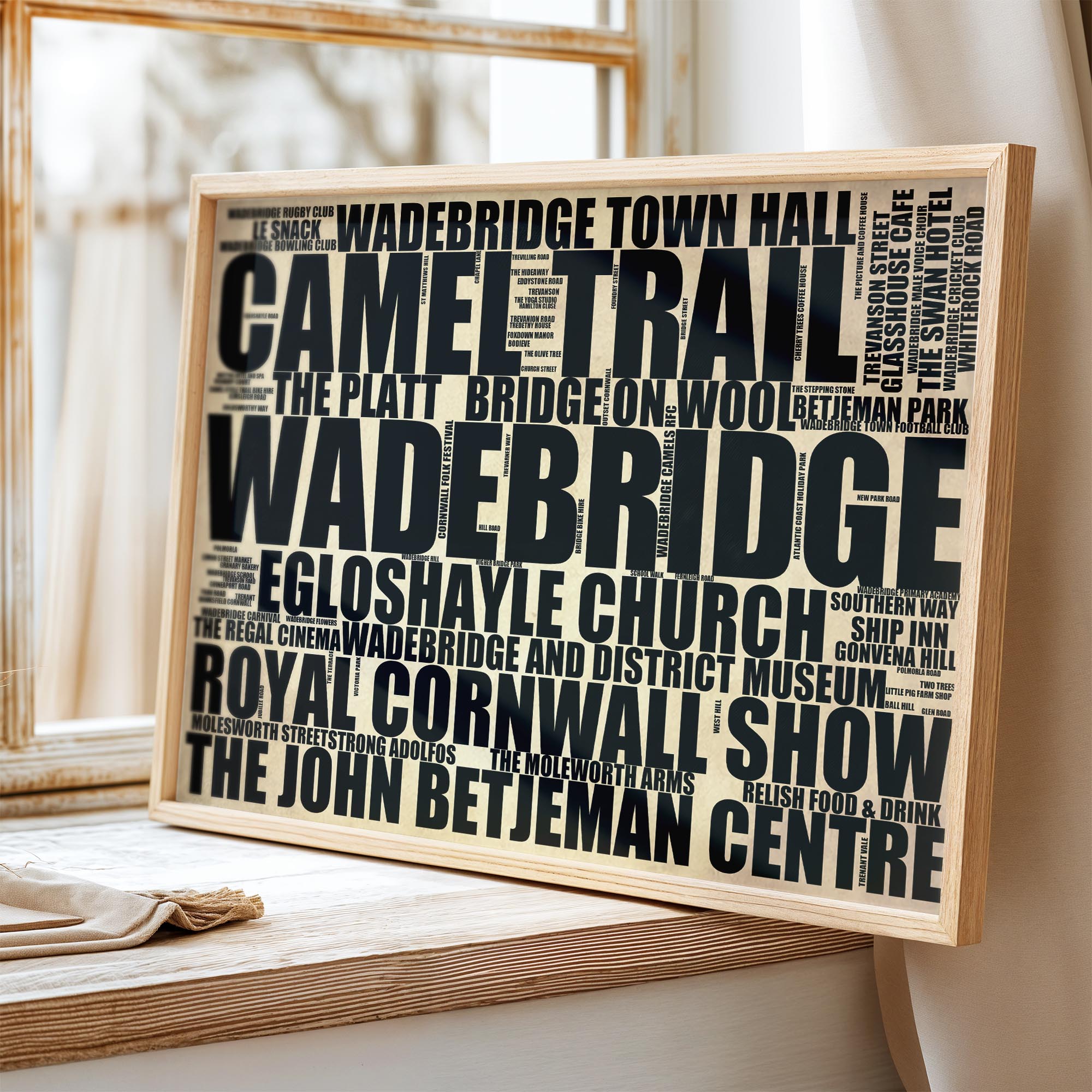 Wadebridge - Premium Typographic Word Cloud Prints, Posters & Gifts