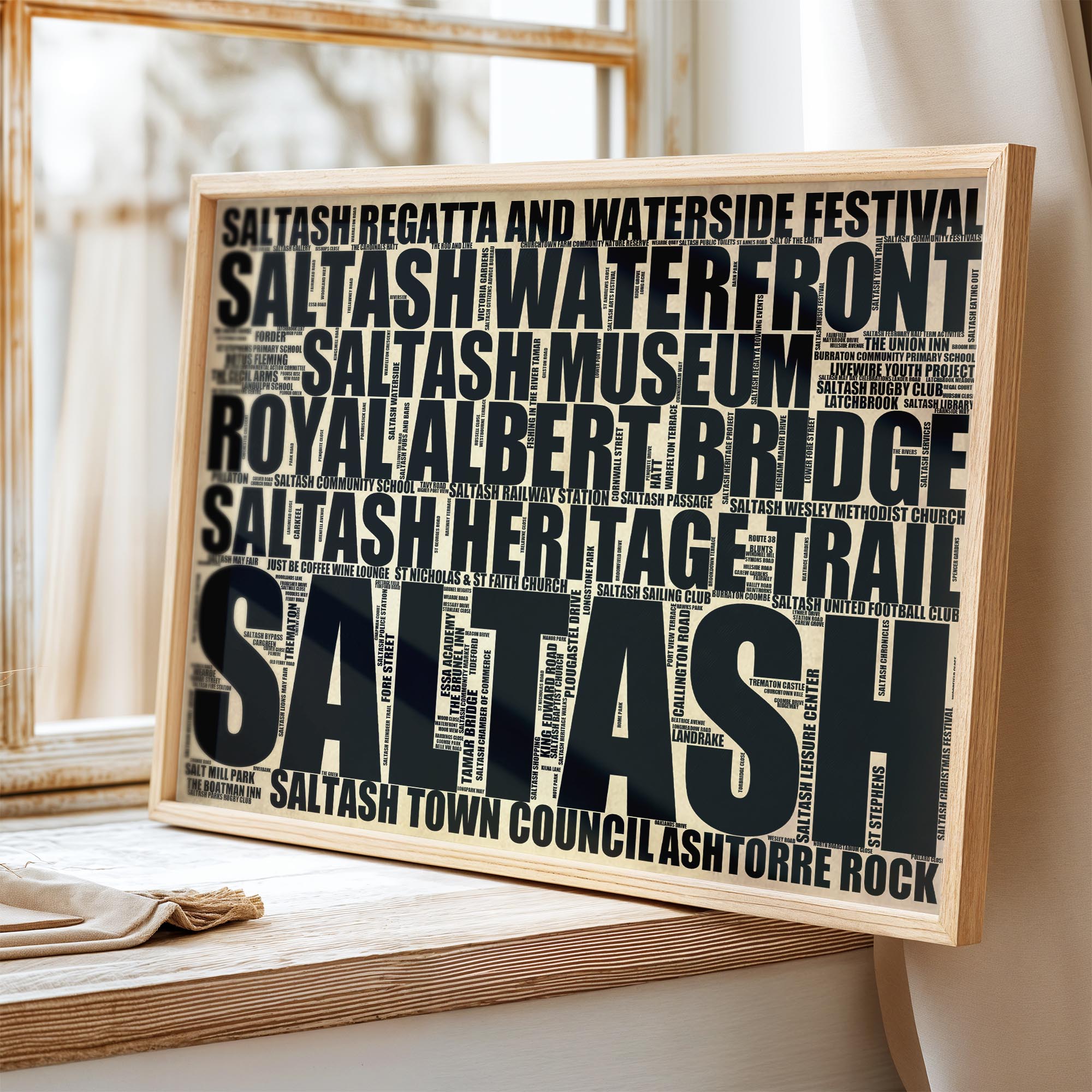 Saltash - Premium Typographic Word Cloud Prints, Posters & Gifts