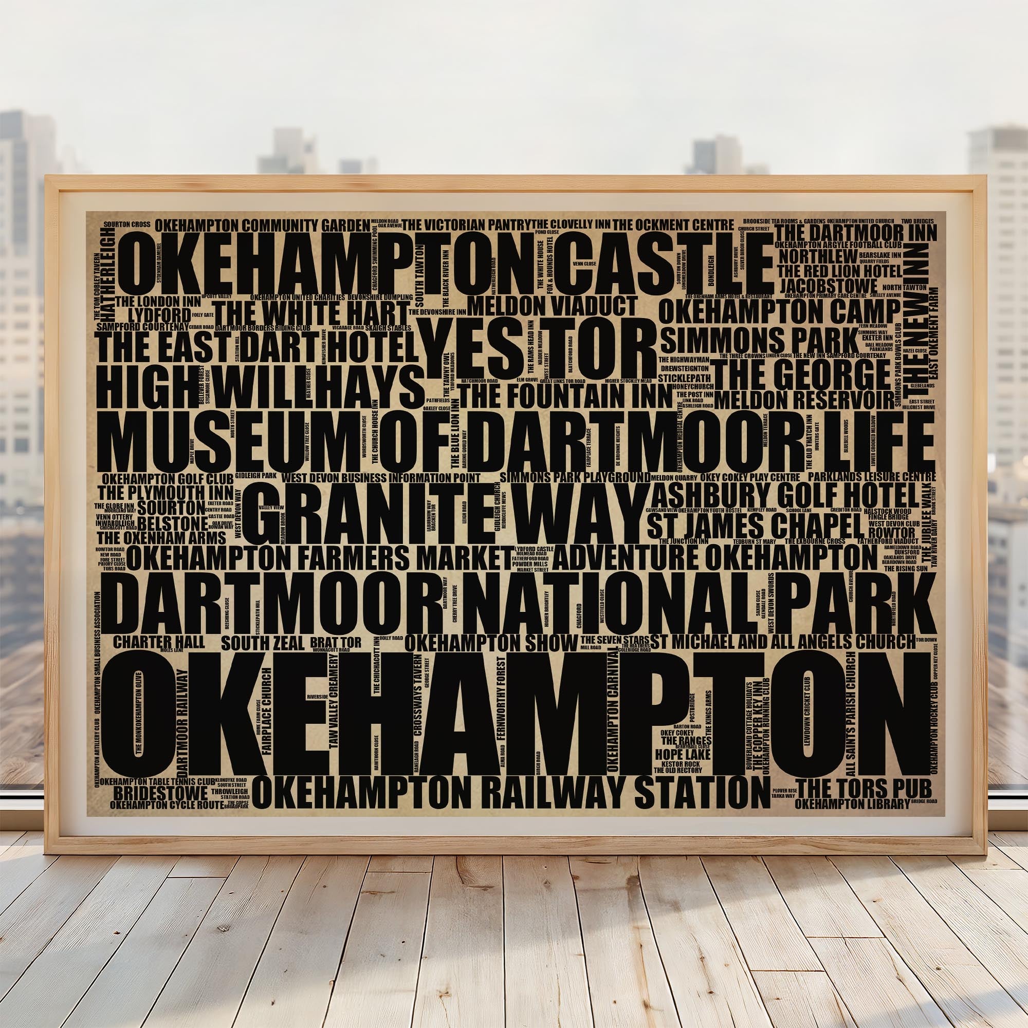 Okehampton - Premium Typographic Word Cloud Prints, Posters & Gifts