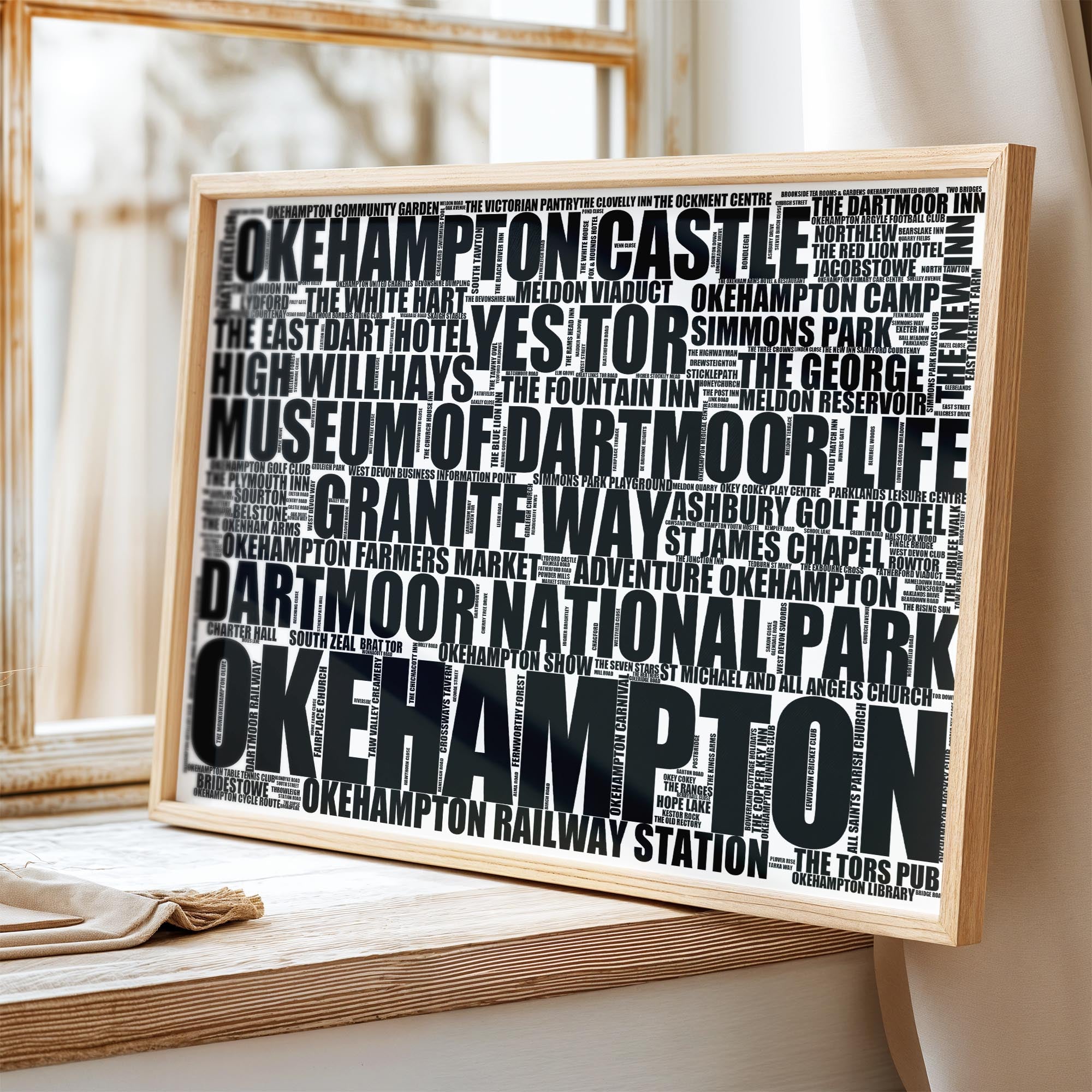 Okehampton - Premium Typographic Word Cloud Prints, Posters & Gifts