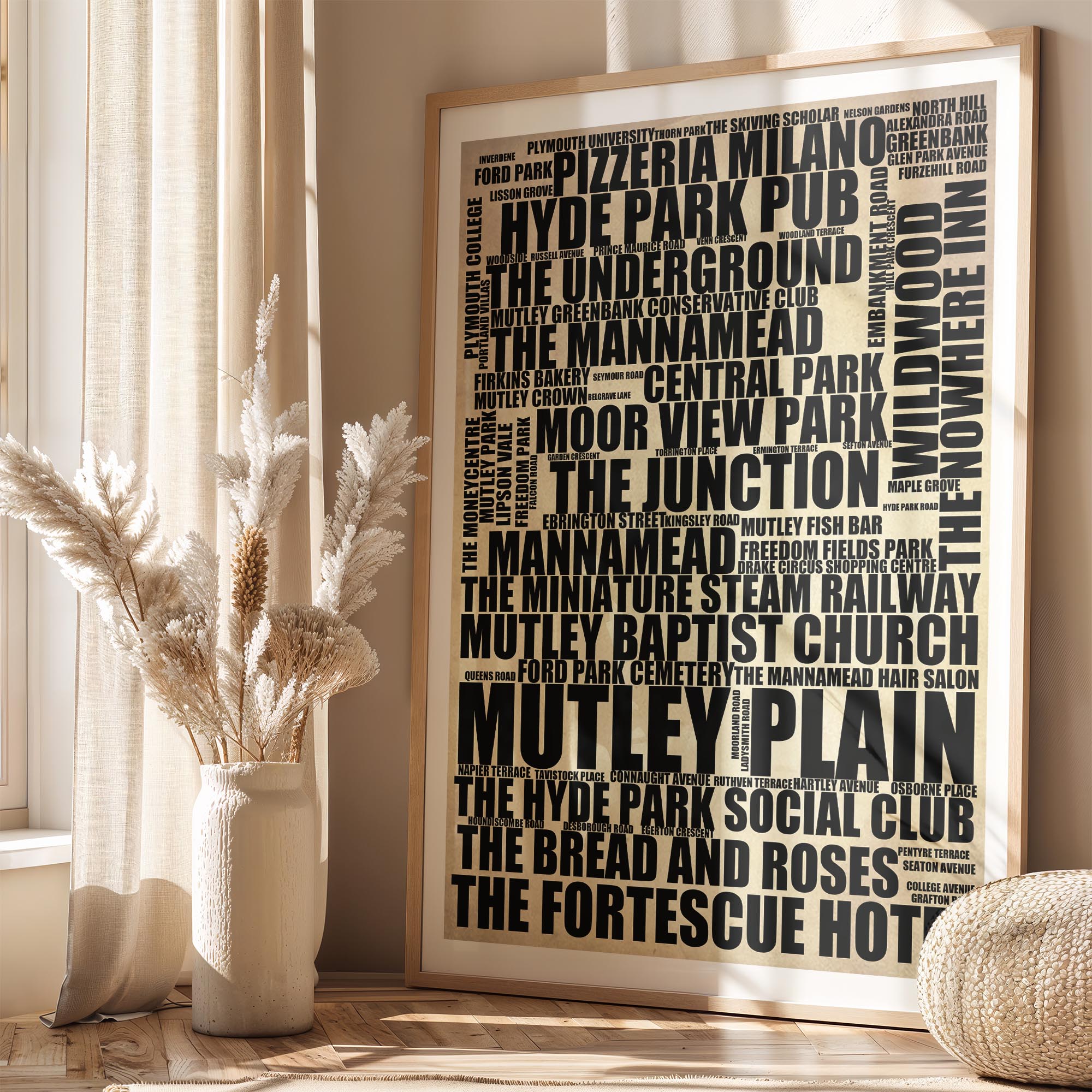 Mutley Plain - Premium Typographic Word Cloud Prints, Posters & Gifts