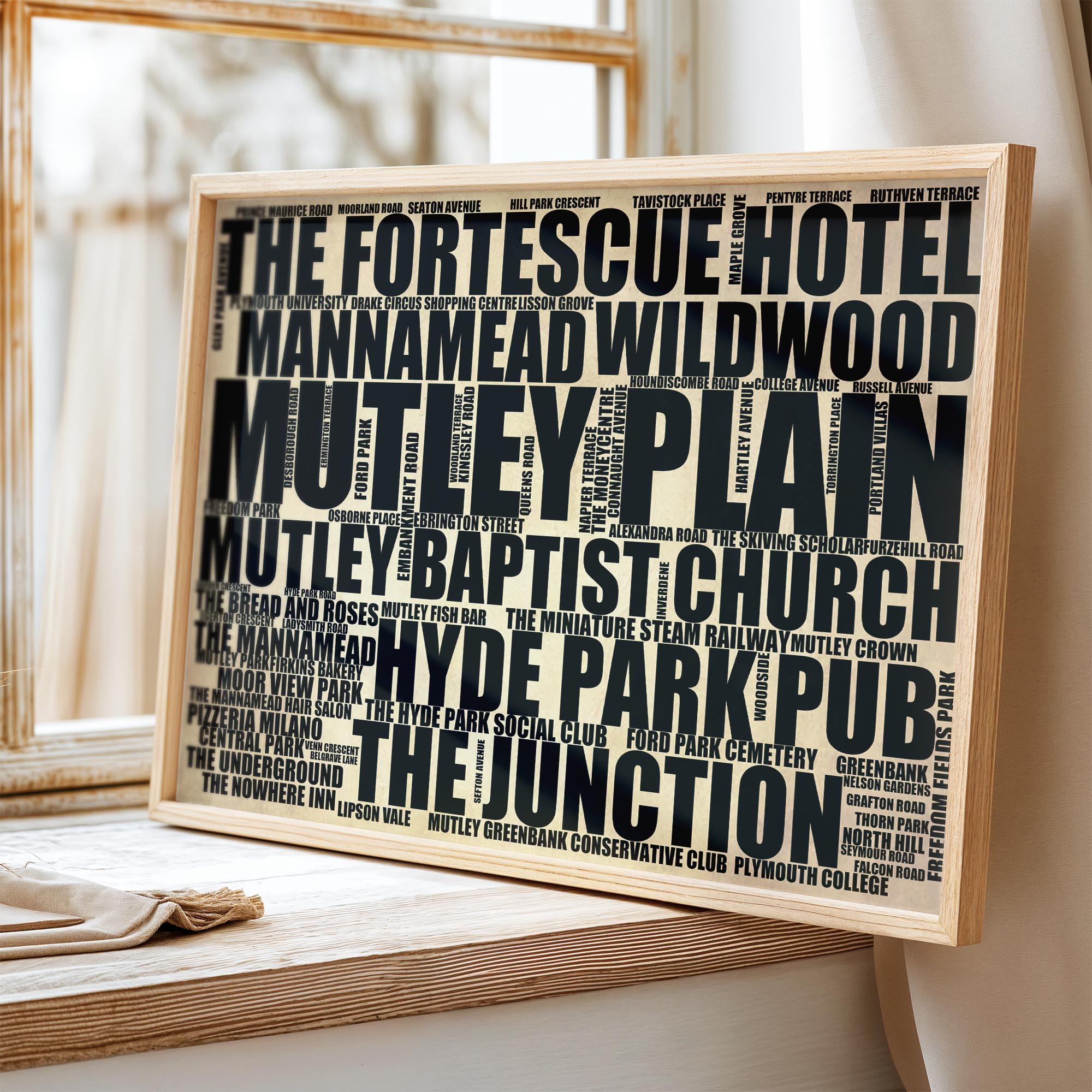 Mutley Plain - Premium Typographic Word Cloud Prints, Posters & Gifts