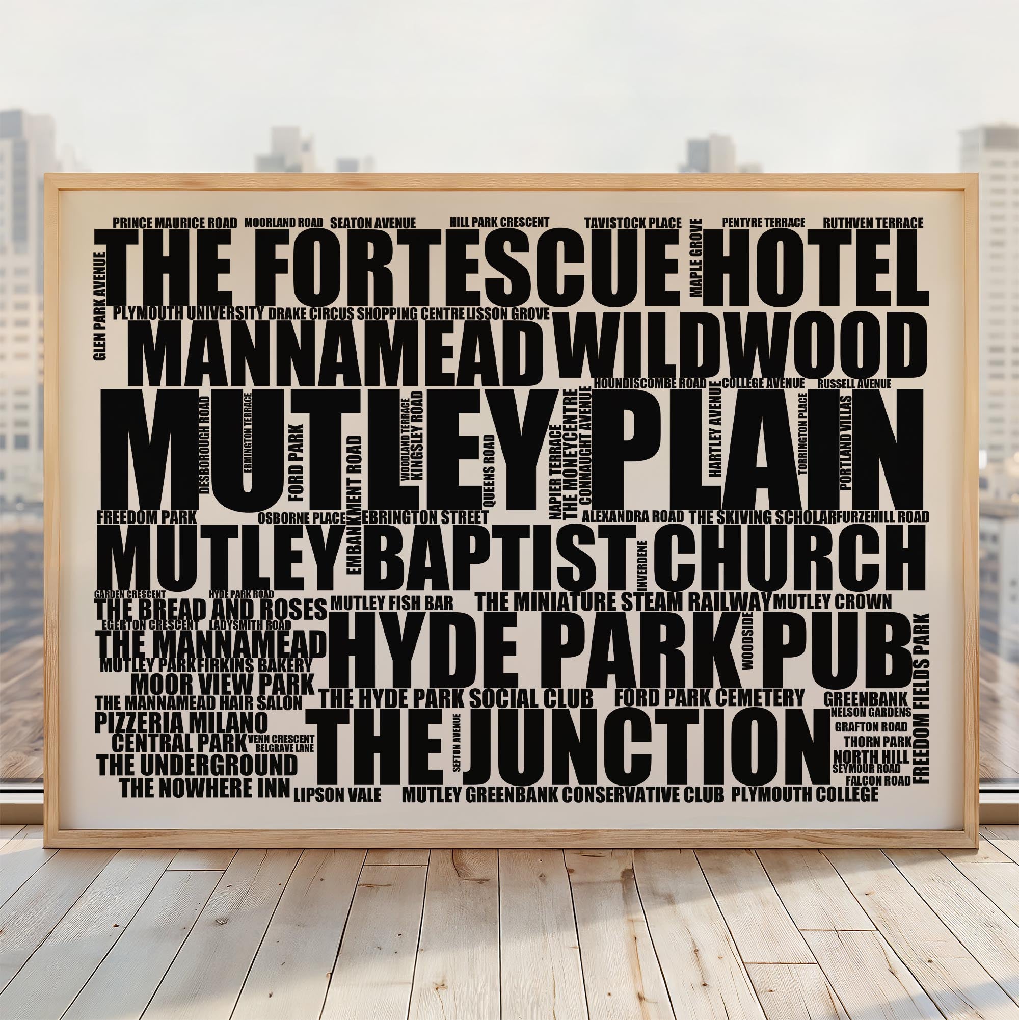 Mutley Plain - Premium Typographic Word Cloud Prints, Posters & Gifts