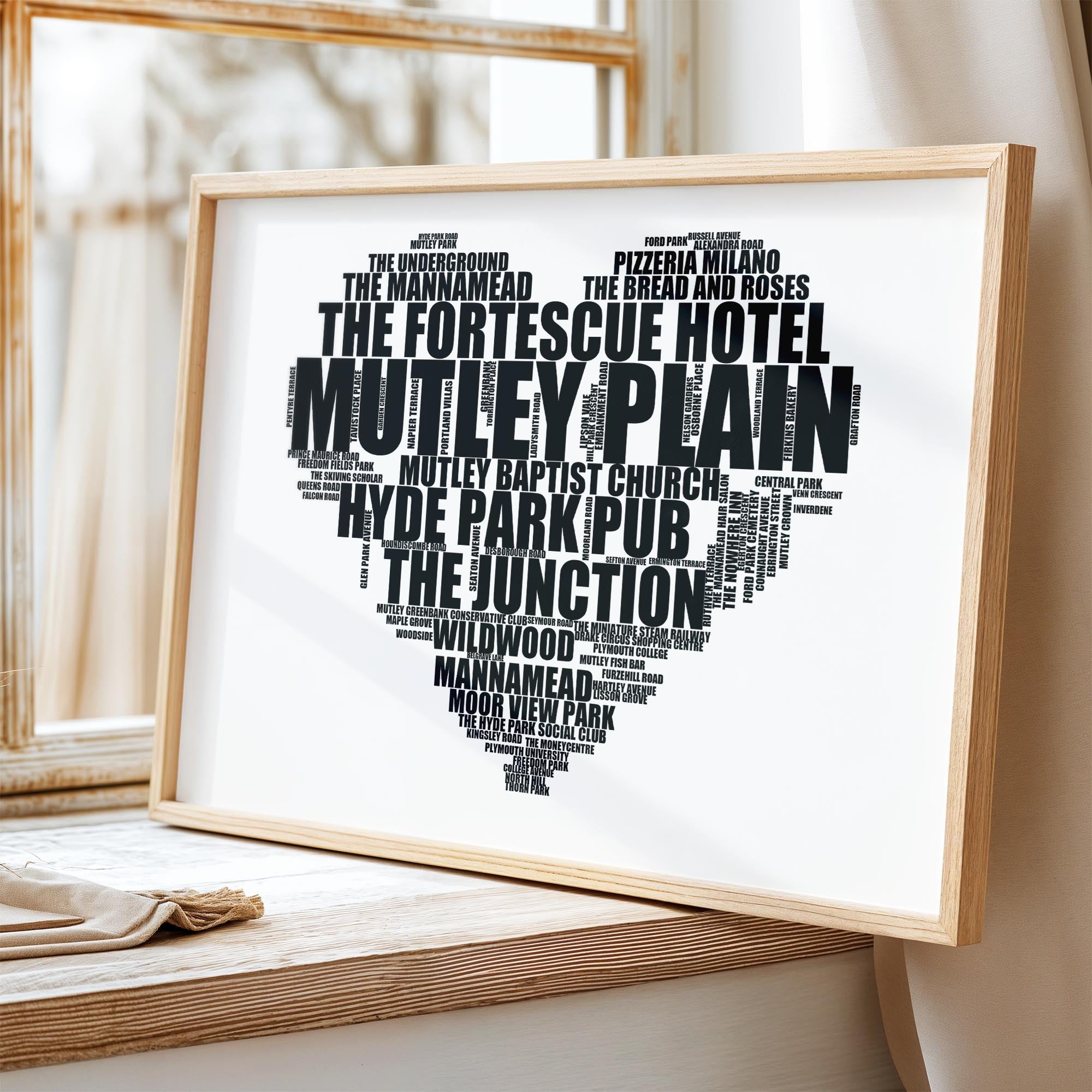 Mutley Plain - Premium Typographic Word Cloud Prints, Posters & Gifts