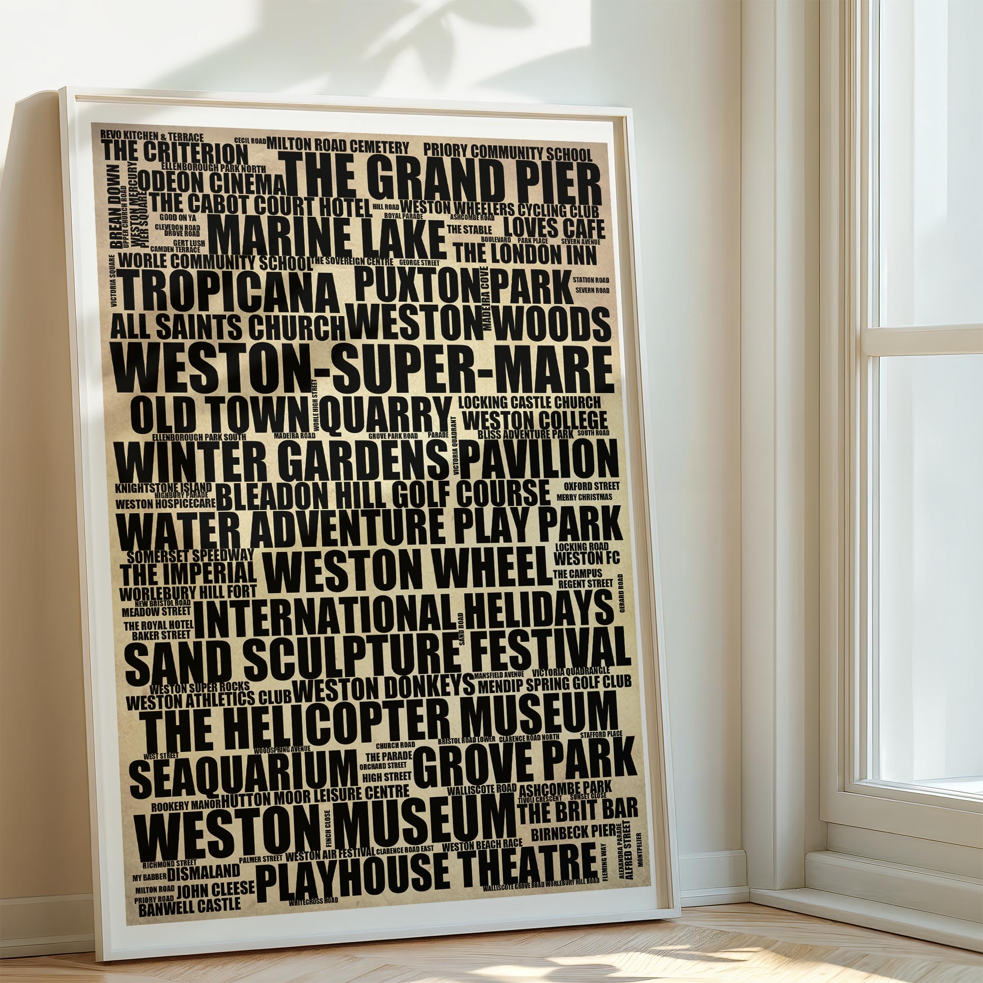 Weston-super-Mare - Premium Typographic Word Cloud Prints, Posters & Gifts