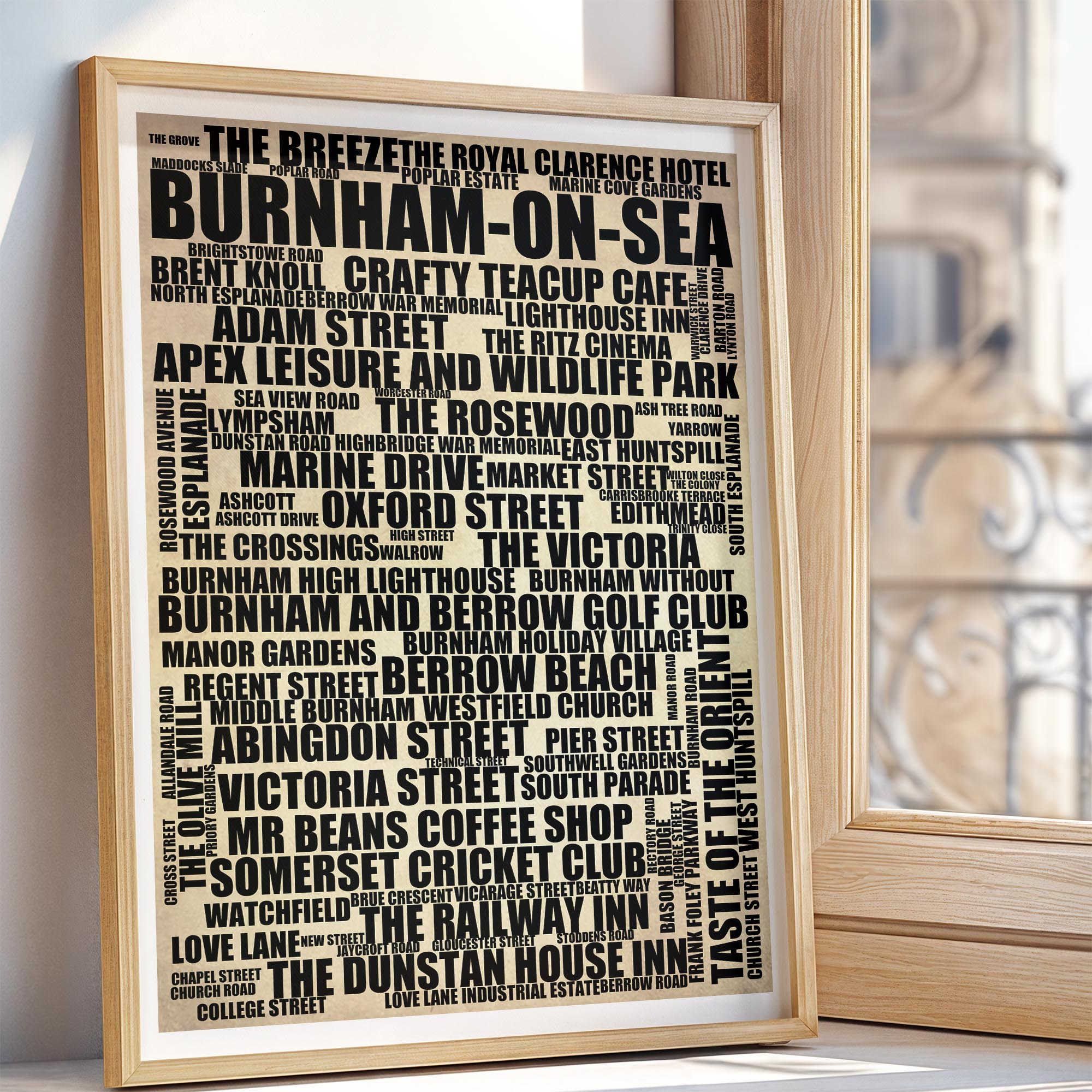 Burnham-on-Sea - Premium Typographic Word Cloud Prints, Posters & Gifts