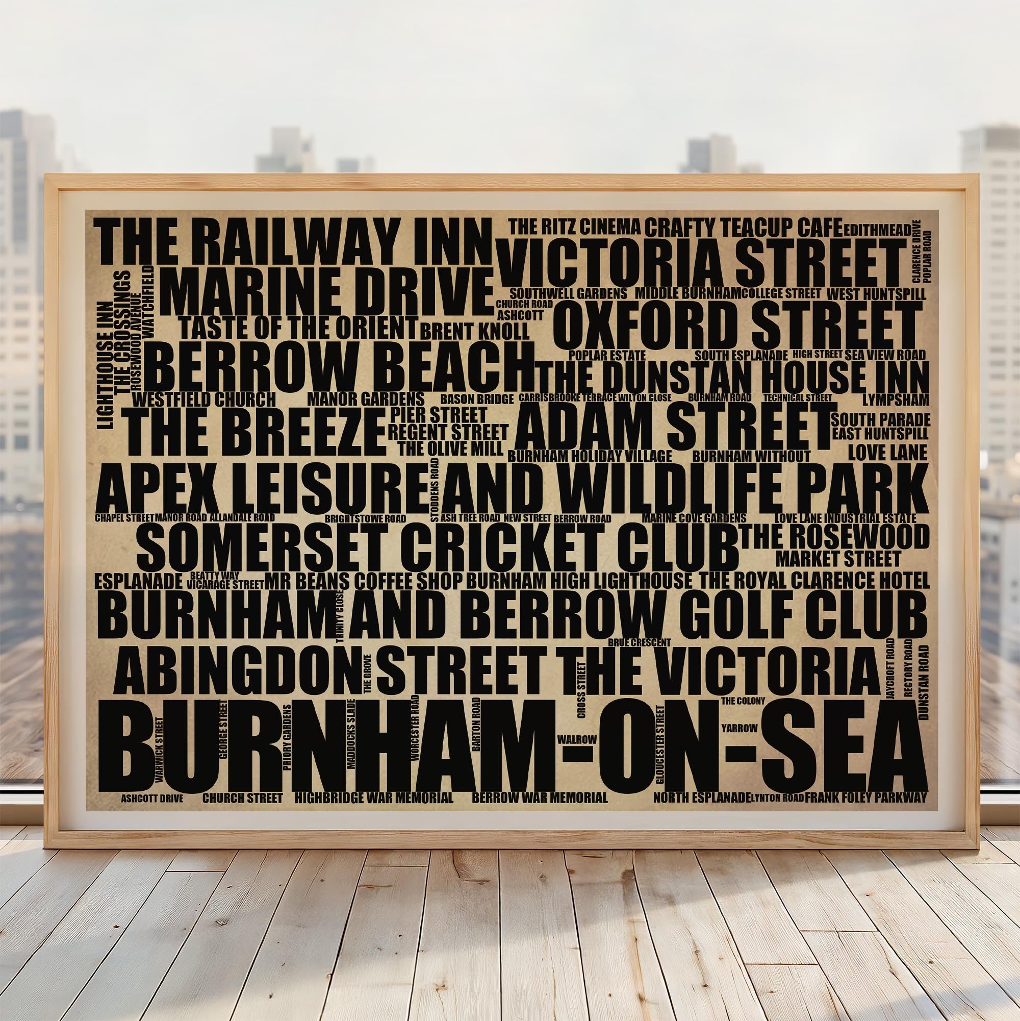 Burnham-on-Sea - Premium Typographic Word Cloud Prints, Posters & Gifts
