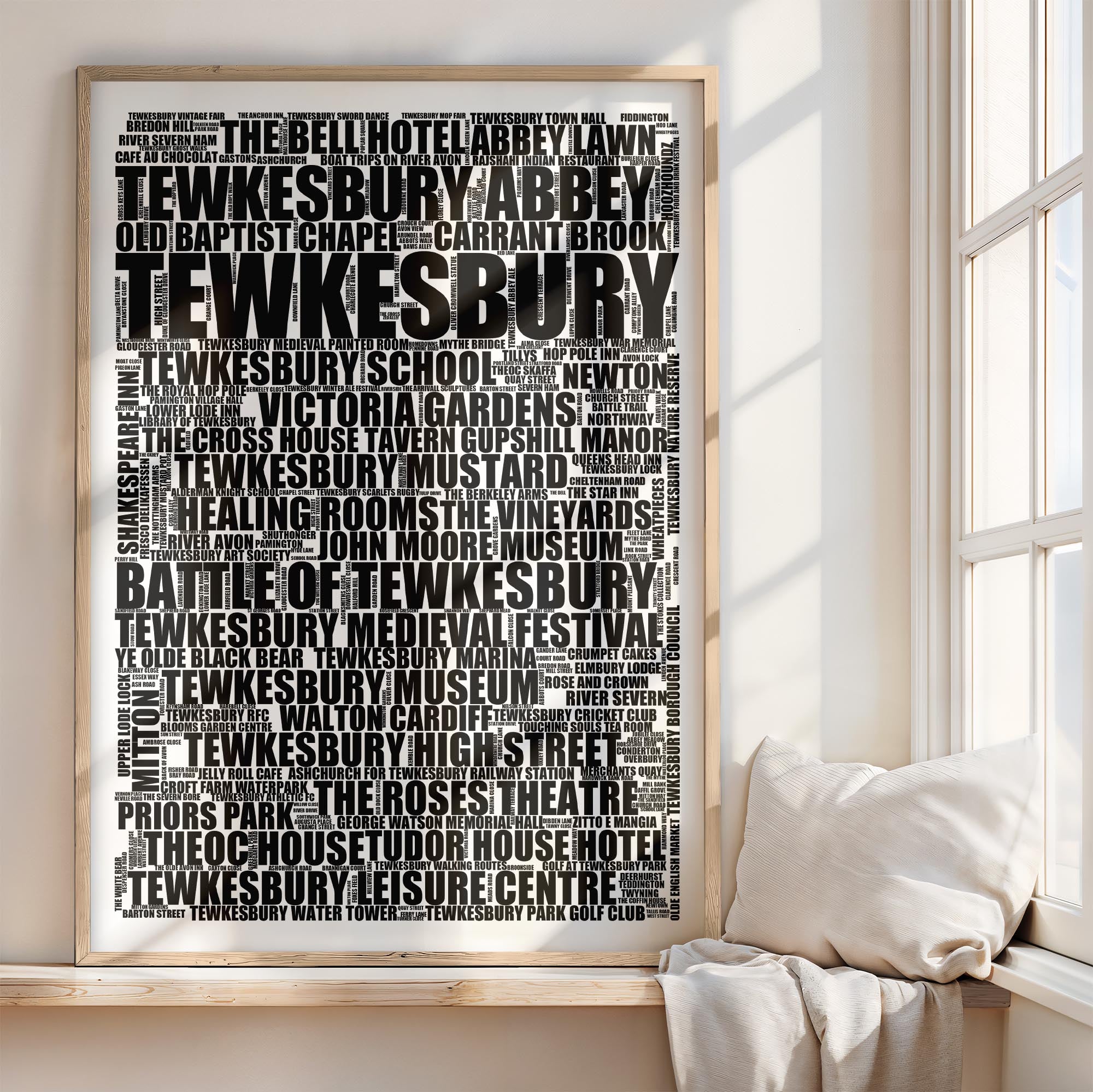 Tewkesbury - Premium Typographic Word Cloud Prints, Posters & Gifts