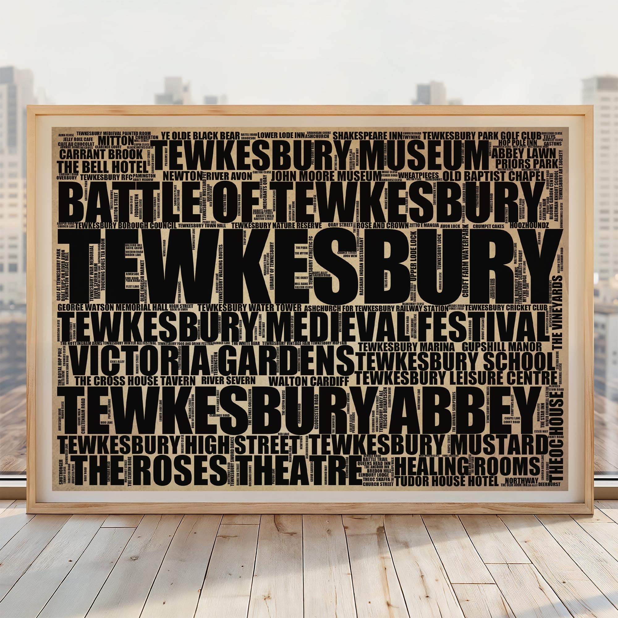 Tewkesbury - Premium Typographic Word Cloud Prints, Posters & Gifts