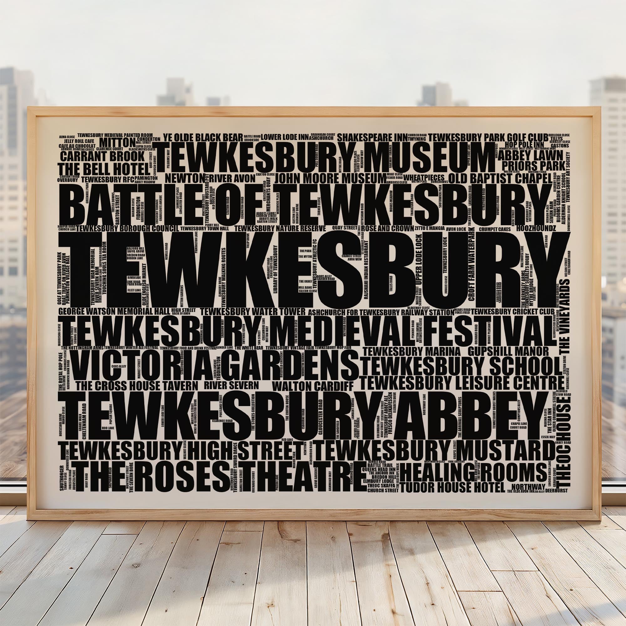 Tewkesbury - Premium Typographic Word Cloud Prints, Posters & Gifts