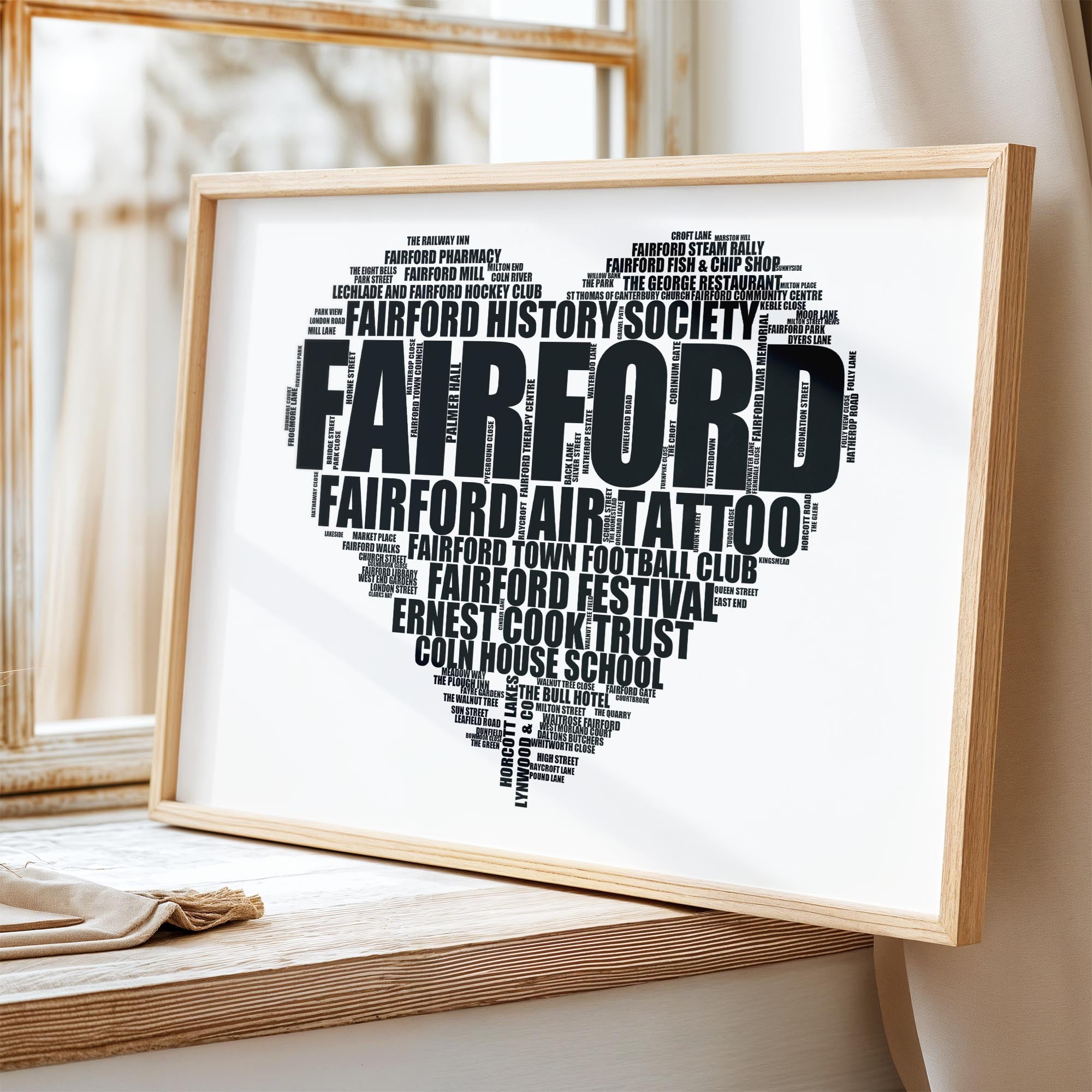 Fairford - Premium Typographic Word Cloud Prints, Posters & Gifts