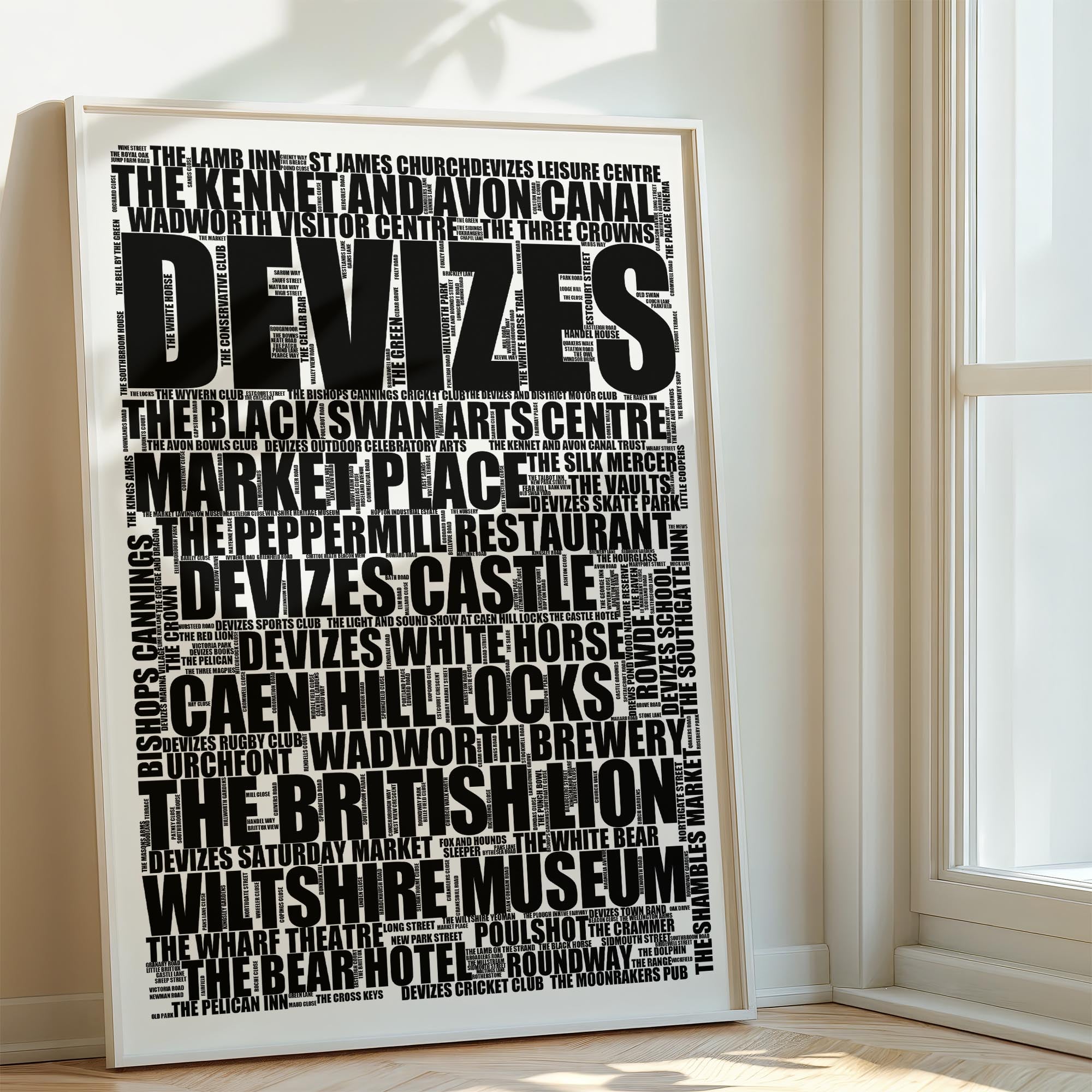 Devizes - Premium Typographic Word Cloud Prints, Posters & Gifts