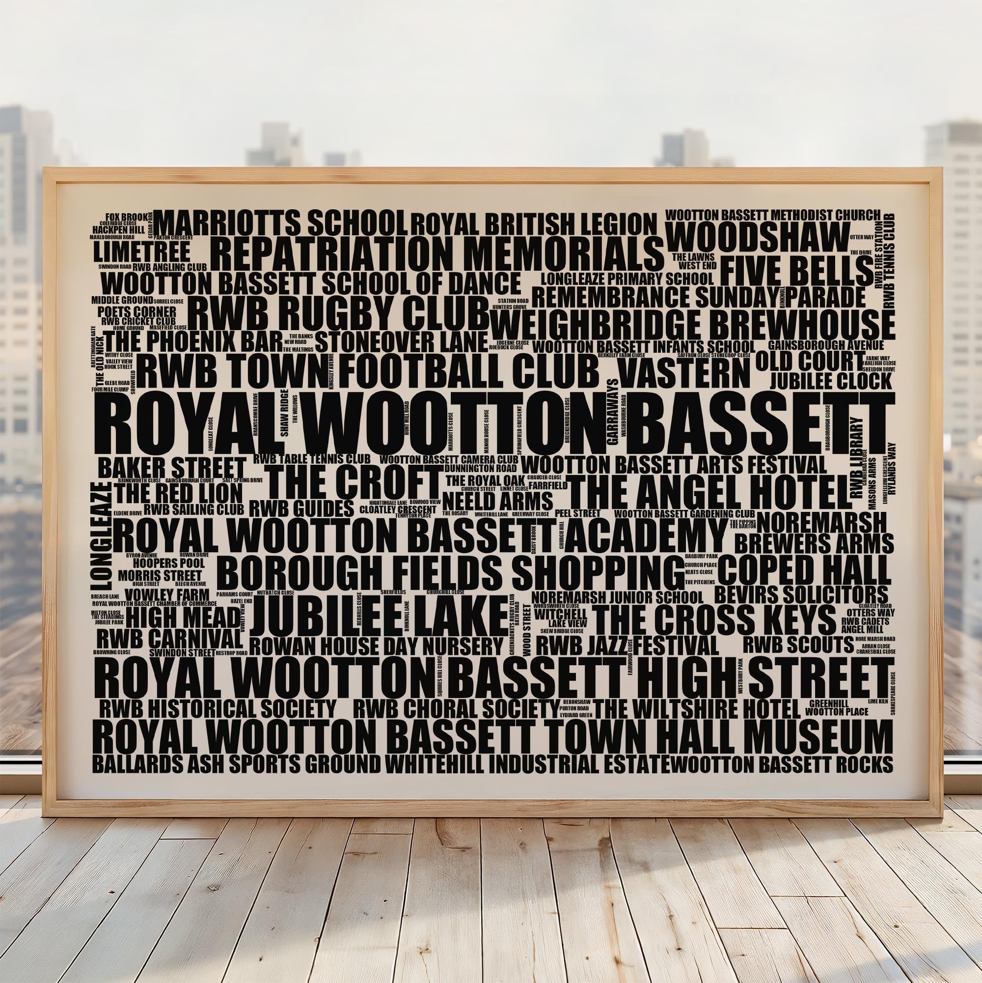 Royal Wootton Bassett - Premium Typographic Word Cloud Prints, Posters & Gifts