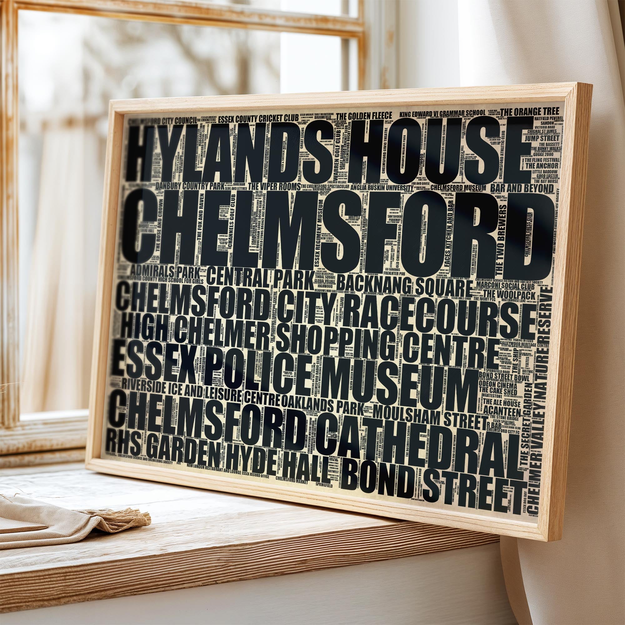 Chelmsford - Premium Typographic Word Cloud Prints, Posters & Gifts
