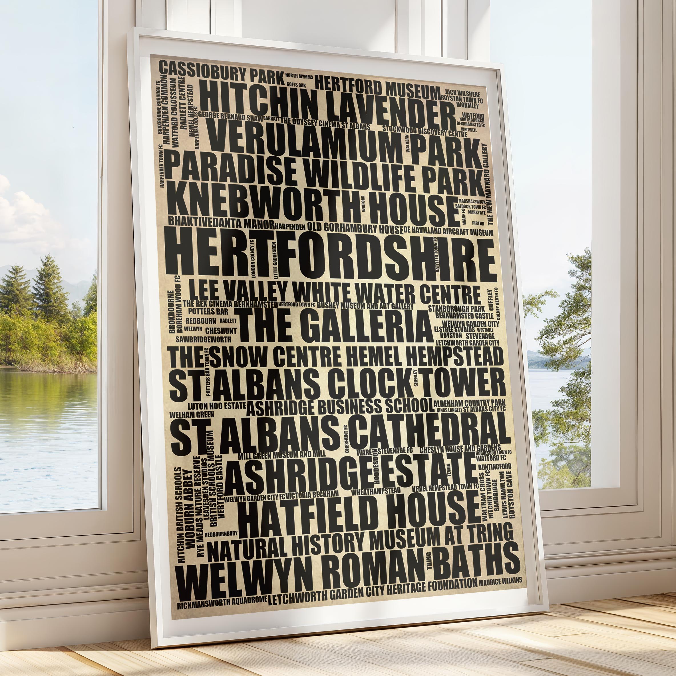 Hertfordshire - Premium Typographic Word Cloud Prints, Posters & Gifts