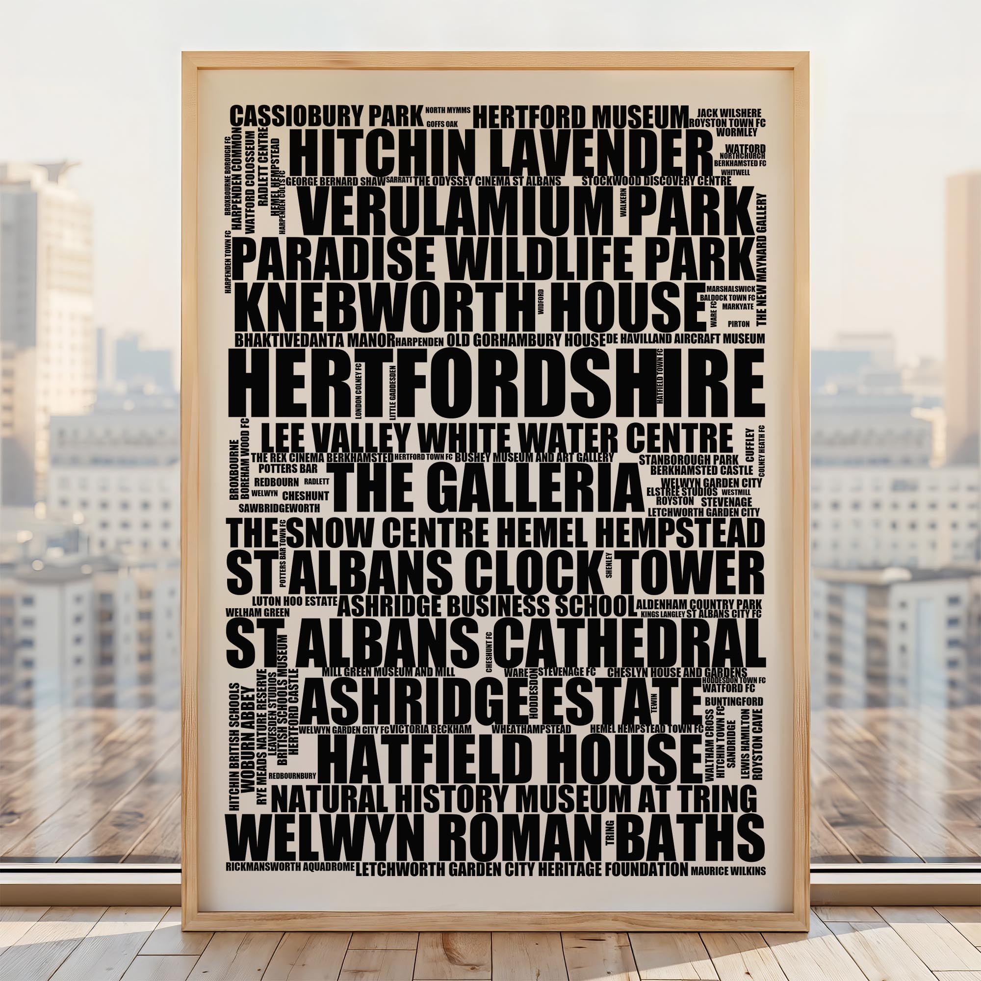 Hertfordshire - Premium Typographic Word Cloud Prints, Posters & Gifts