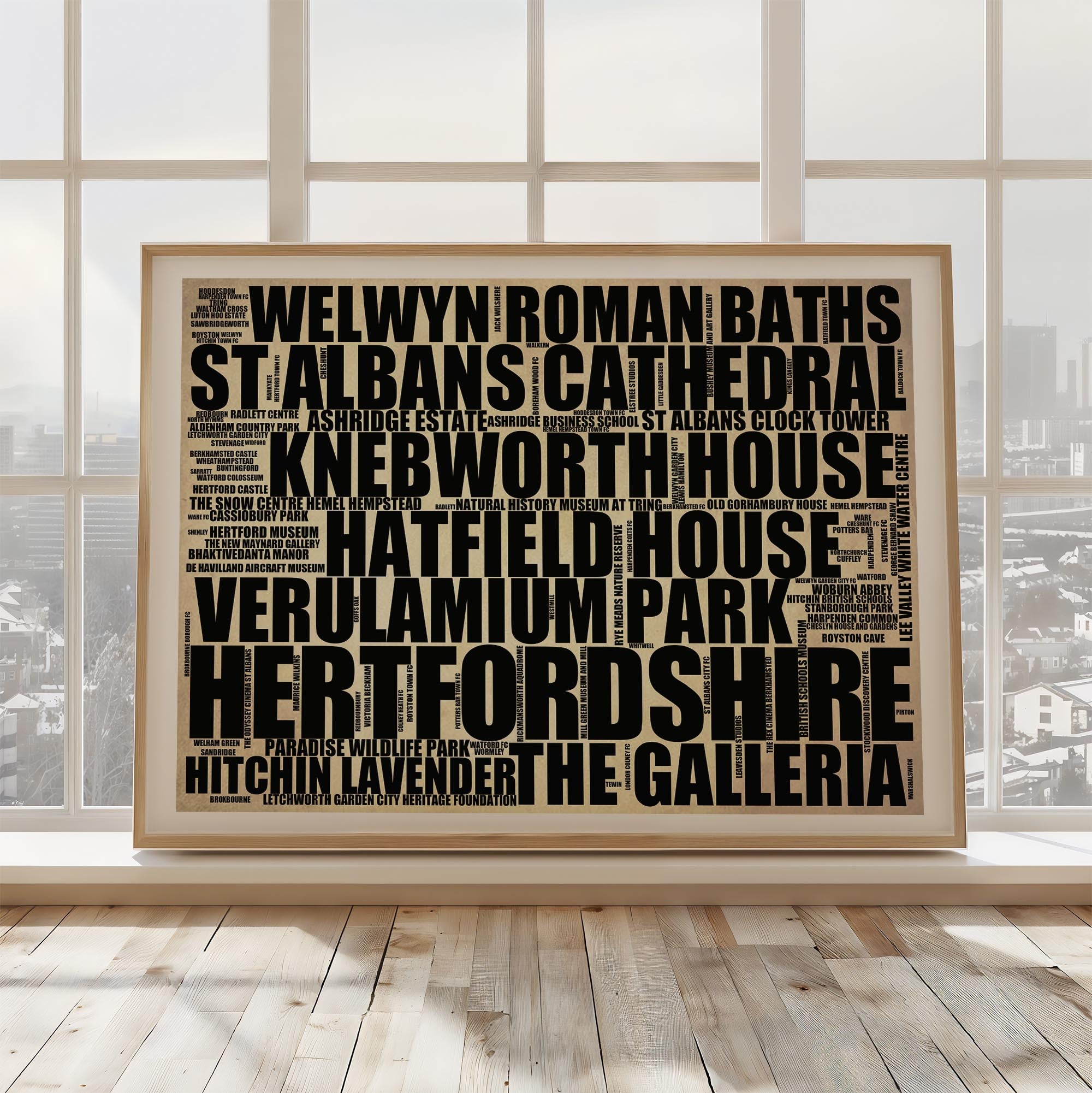 Hertfordshire - Premium Typographic Word Cloud Prints, Posters & Gifts