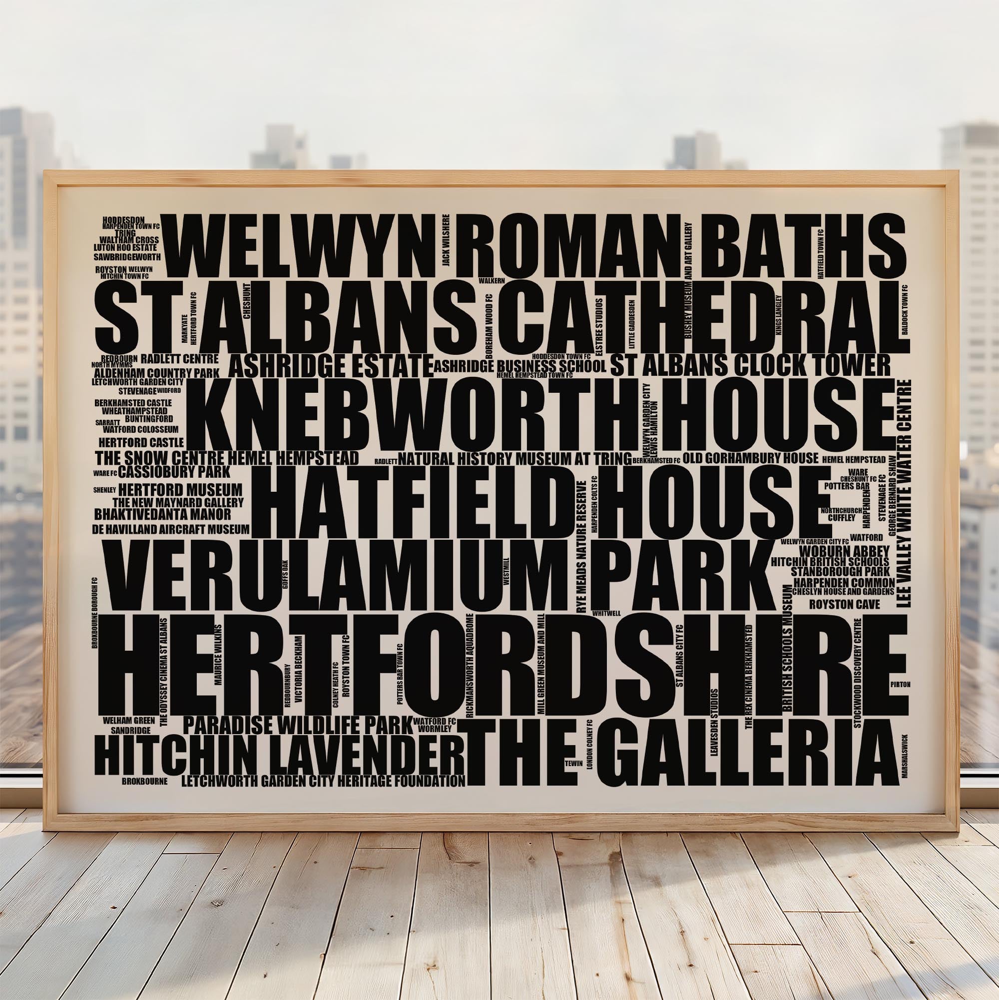 Hertfordshire - Premium Typographic Word Cloud Prints, Posters & Gifts