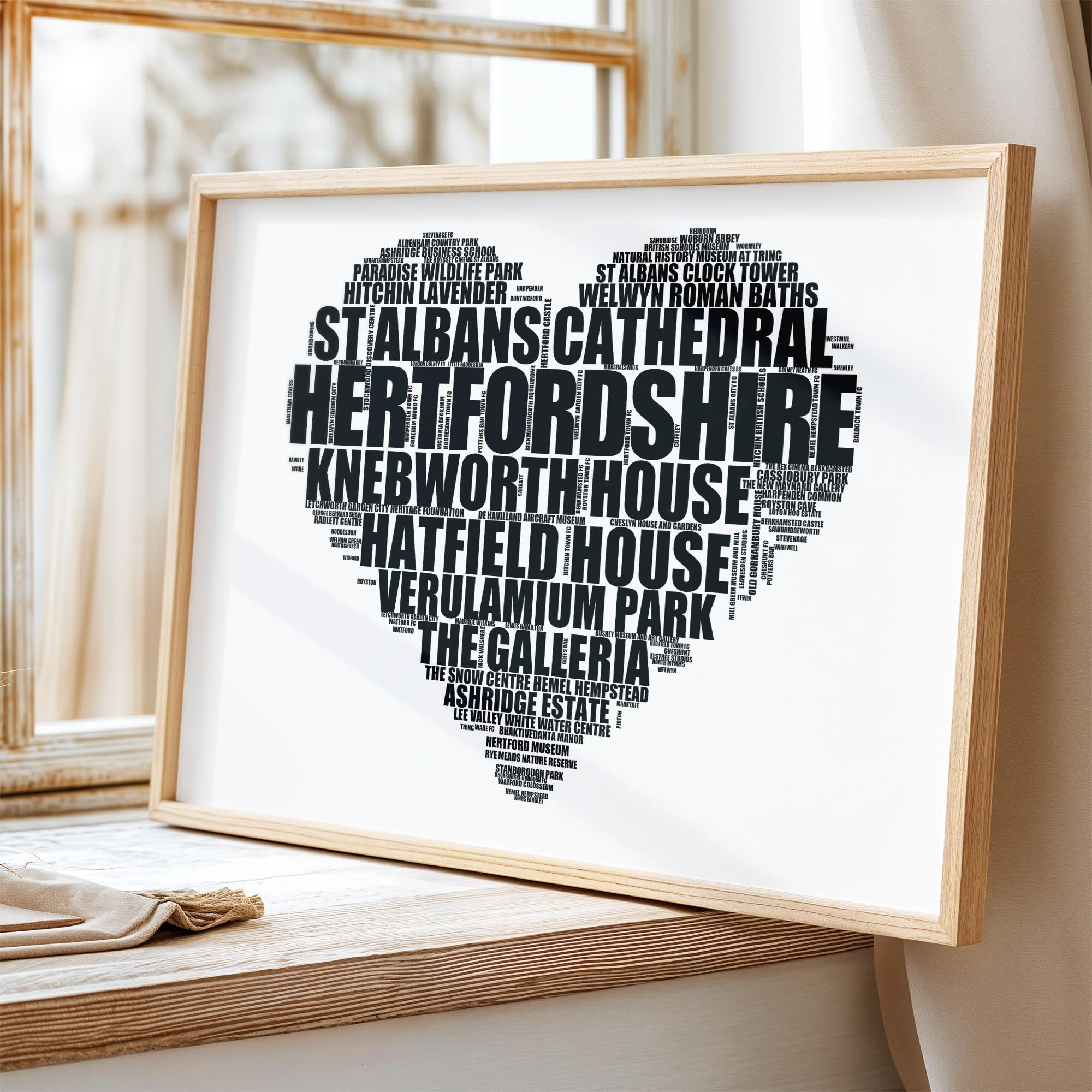 Hertfordshire - Premium Typographic Word Cloud Prints, Posters & Gifts