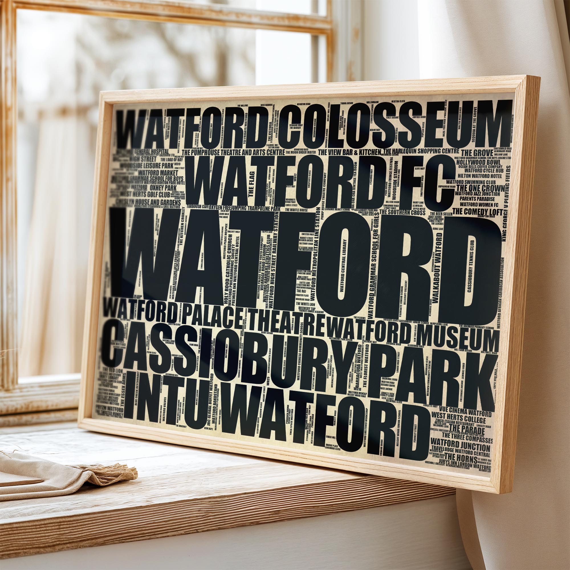 Watford - Premium Typographic Word Cloud Prints, Posters & Gifts