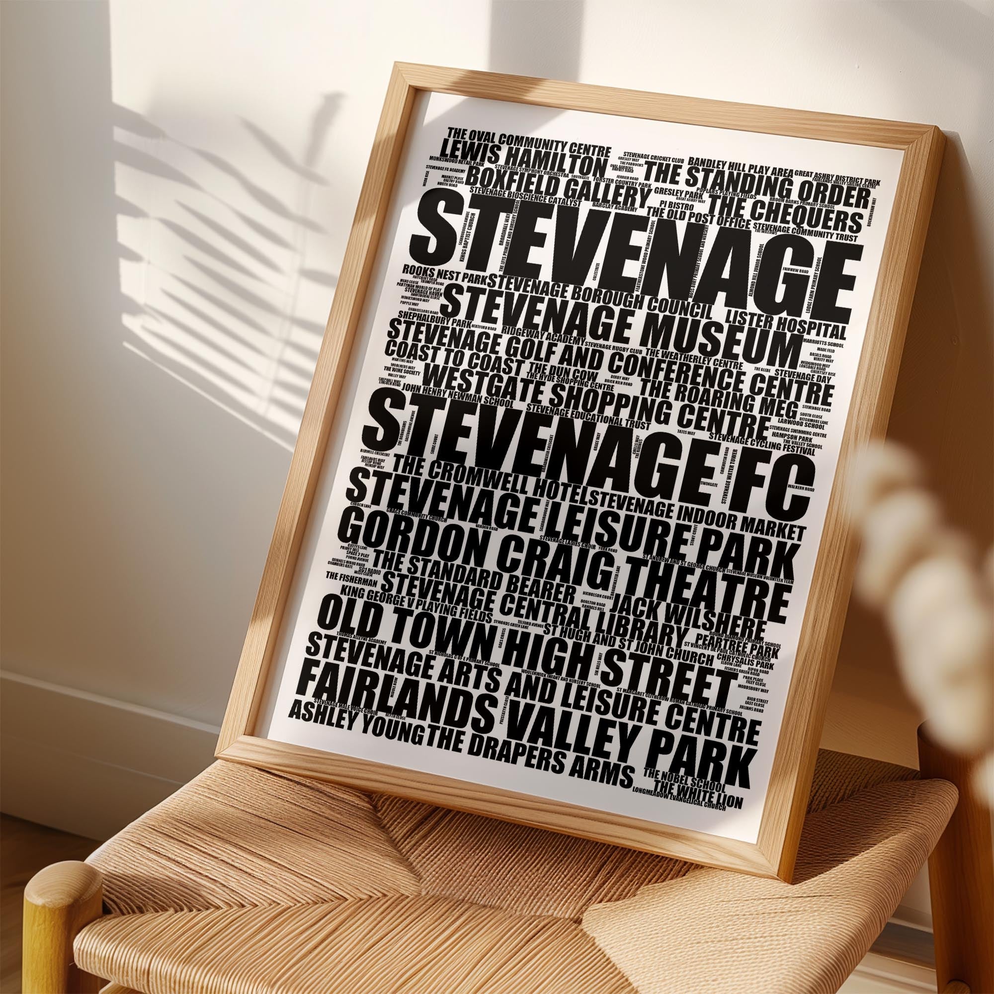 Stevenage - Premium Typographic Word Cloud Prints, Posters & Gifts