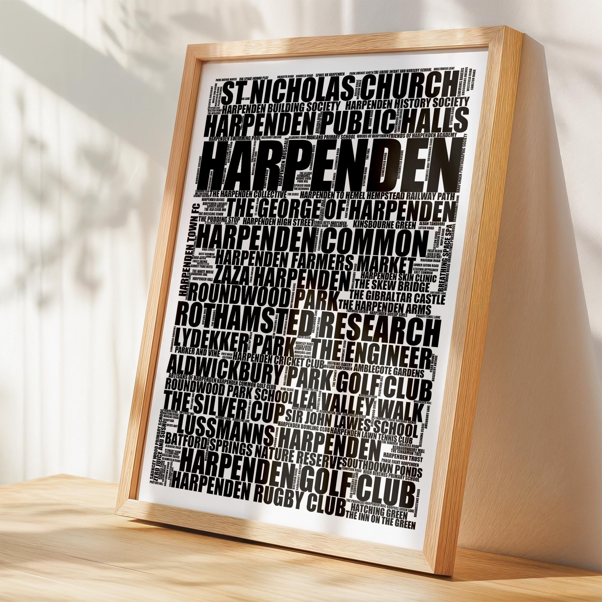 Harpenden - Premium Typographic Word Cloud Prints, Posters & Gifts