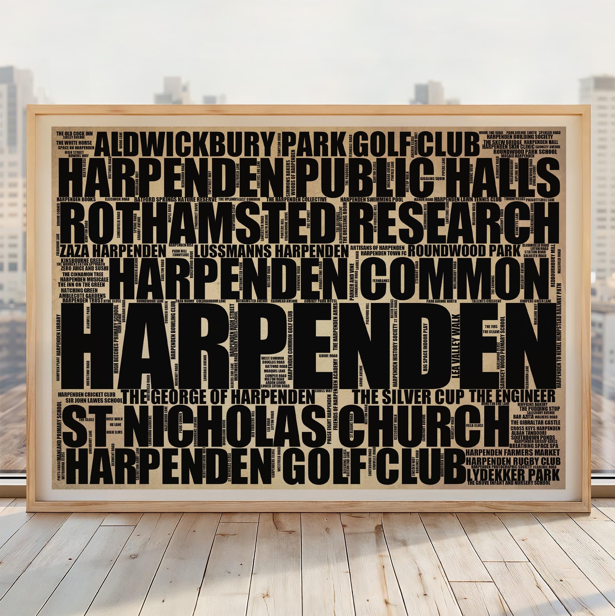 Harpenden - Premium Typographic Word Cloud Prints, Posters & Gifts