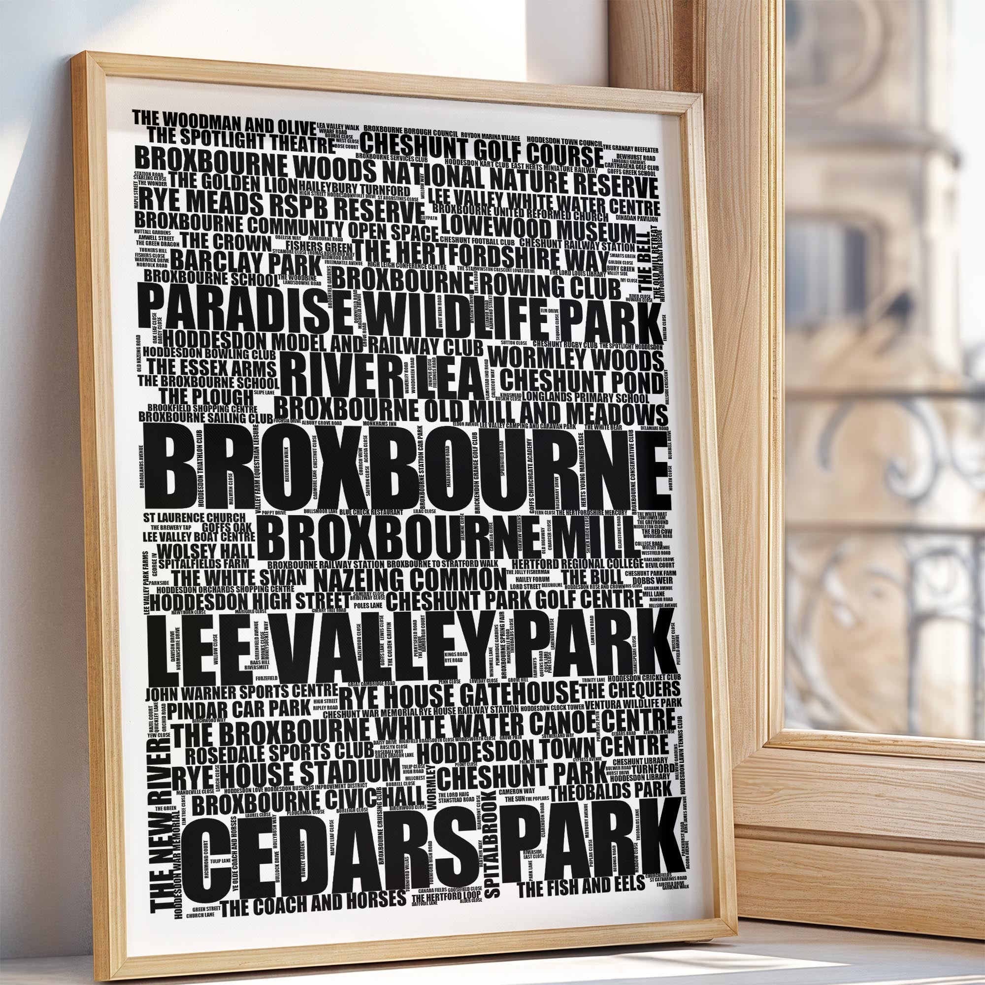 Broxbourne - Premium Typographic Word Cloud Prints, Posters & Gifts