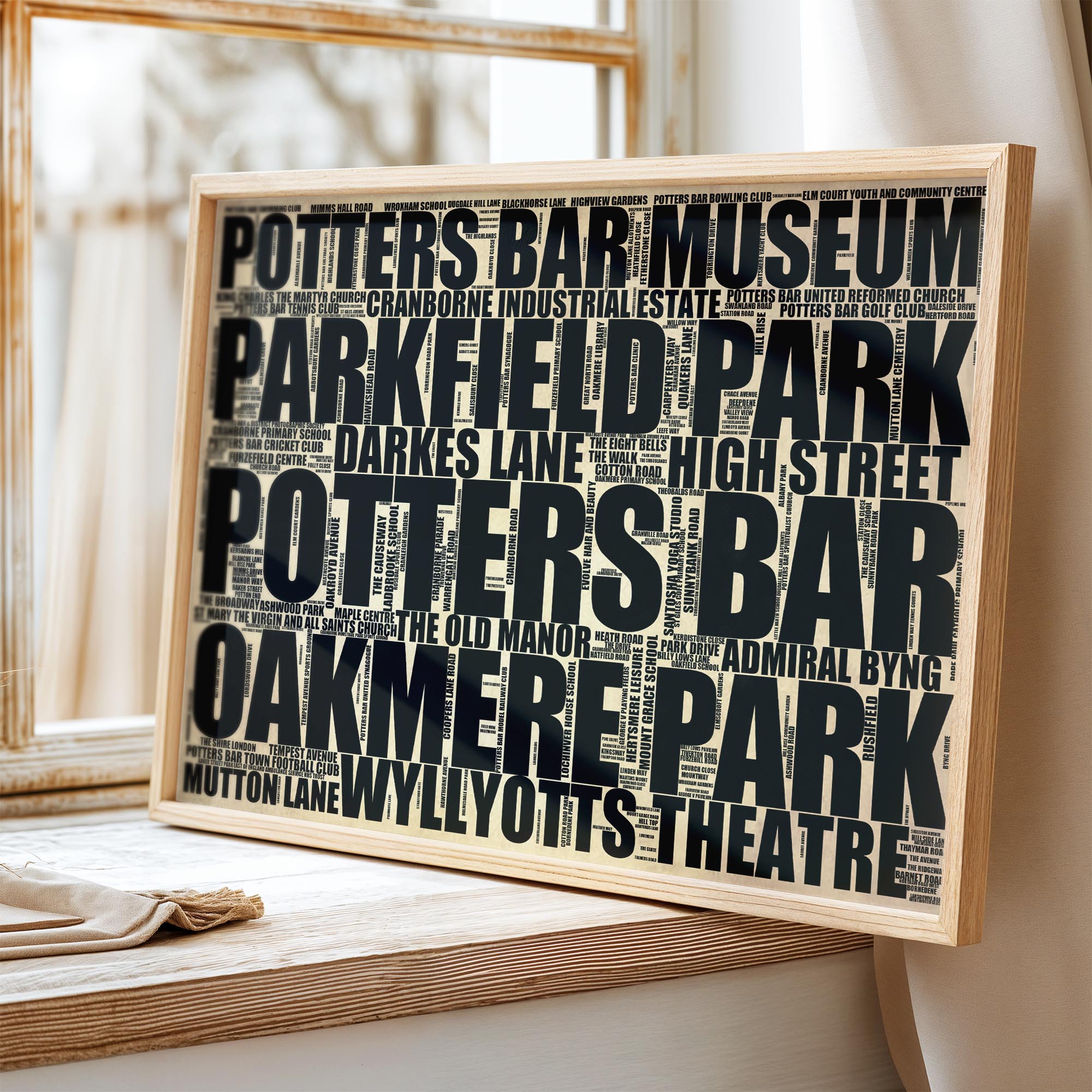 Potters Bar - Premium Typographic Word Cloud Prints, Posters & Gifts