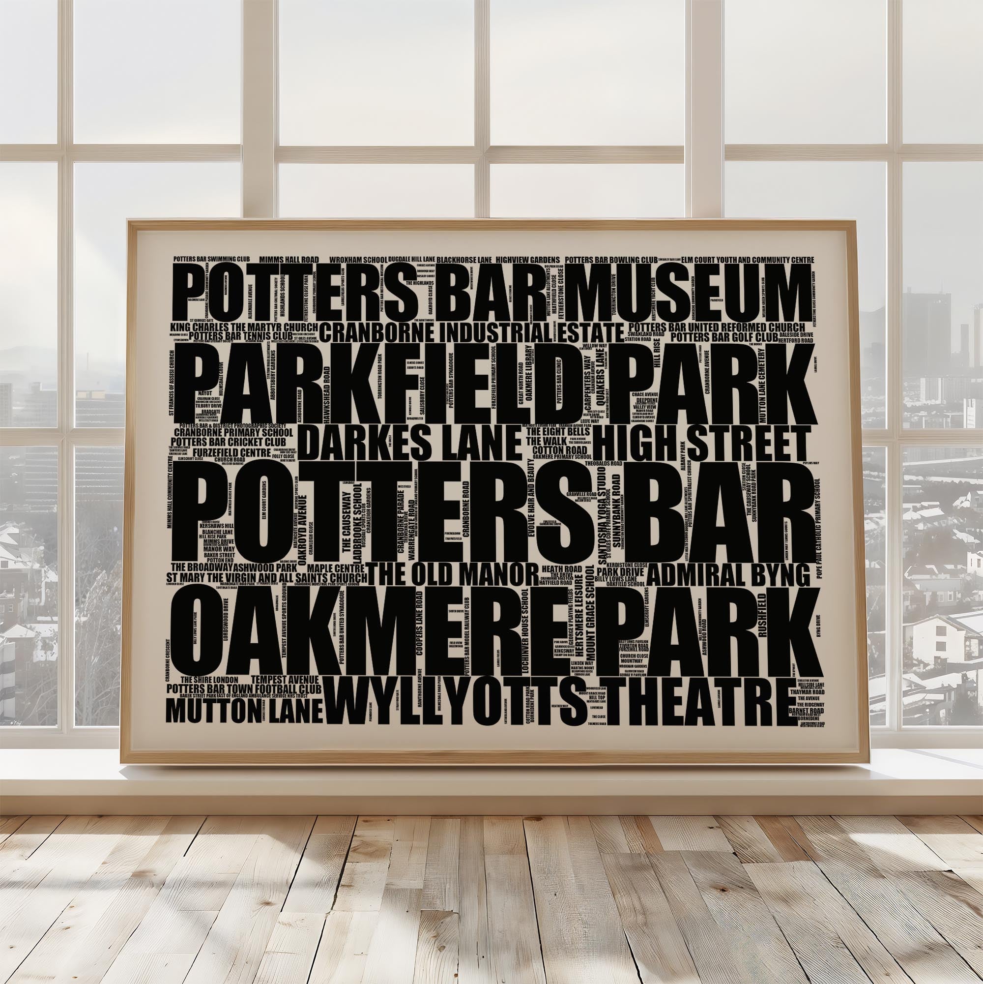 Potters Bar - Premium Typographic Word Cloud Prints, Posters & Gifts