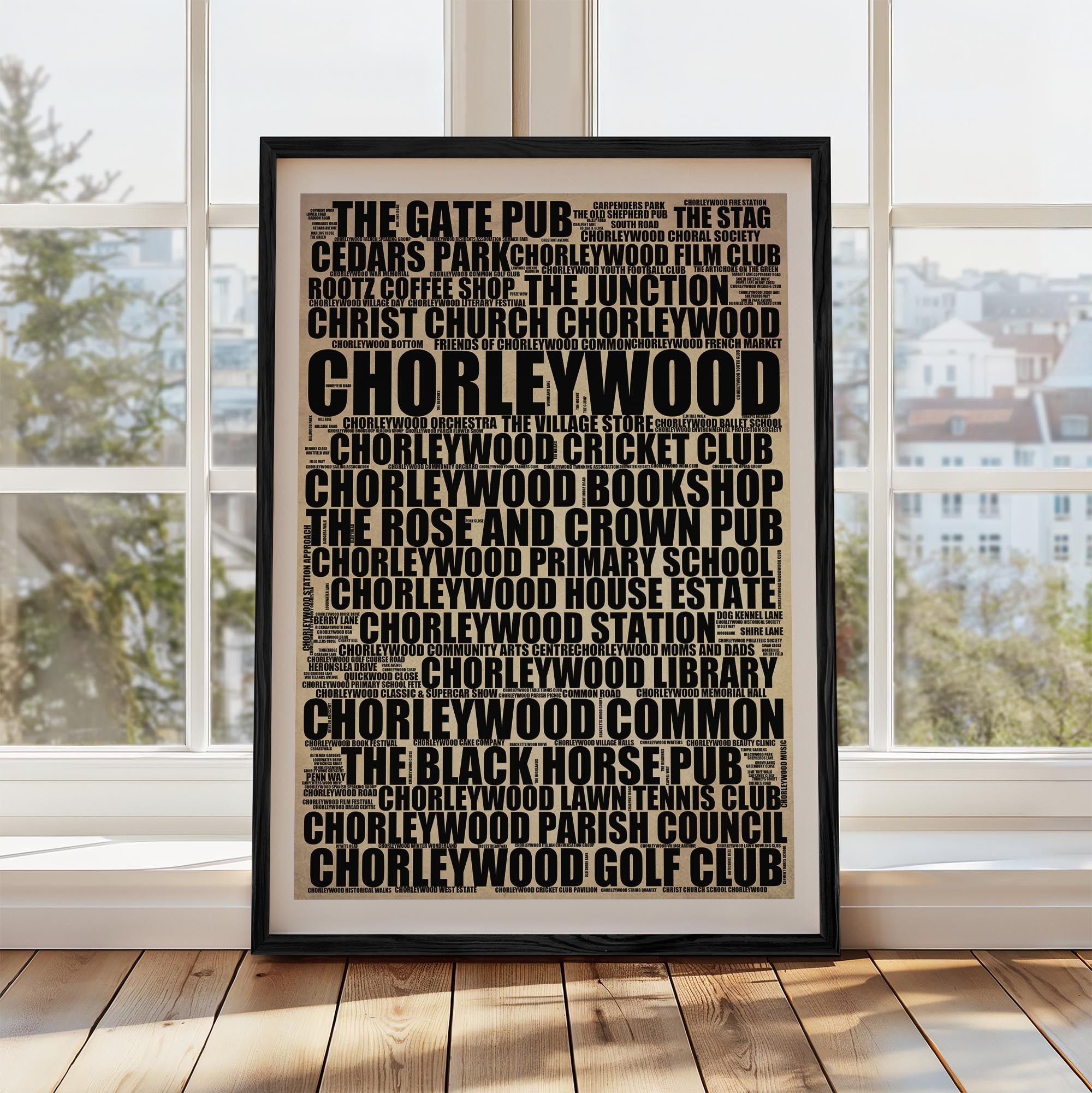 Chorleywood - Premium Typographic Word Cloud Prints, Posters & Gifts